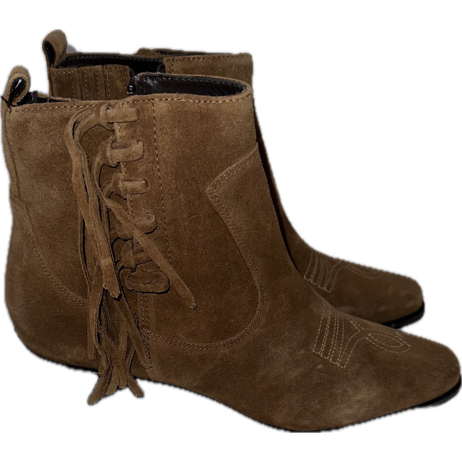 Donald Pliner NWOT Donald Pliner MONA Brown Suede Fringe Booties 9M Size US 9 / IT 39 - 2 Thumbnail