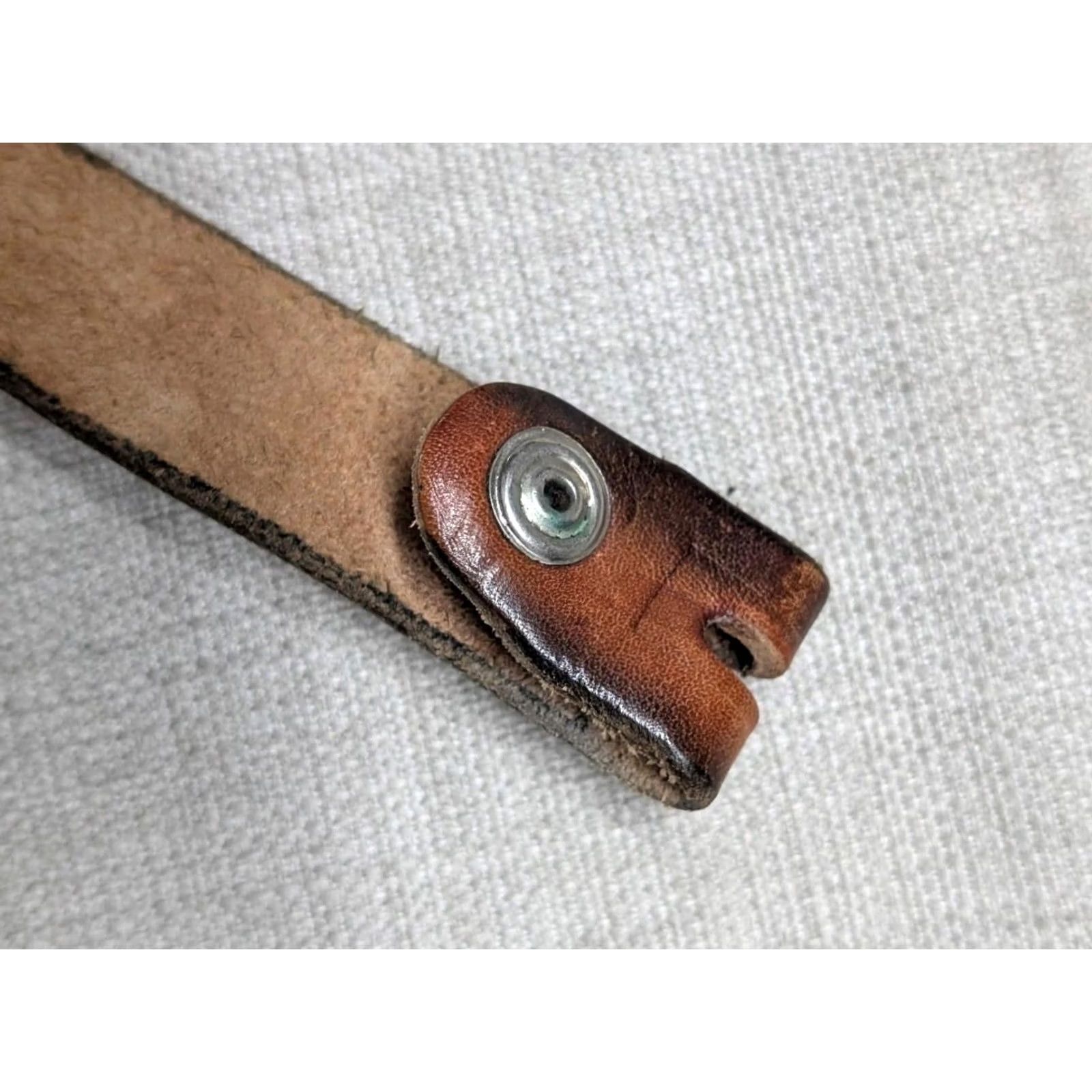 Vintage VINTAGE leather belt 1-1/4" full grain cowhide brown western belt Men 46 Southwestern patina buckle snaps Cowboy Rodeo 46 Mens Size 46 - 3 Thumbnail