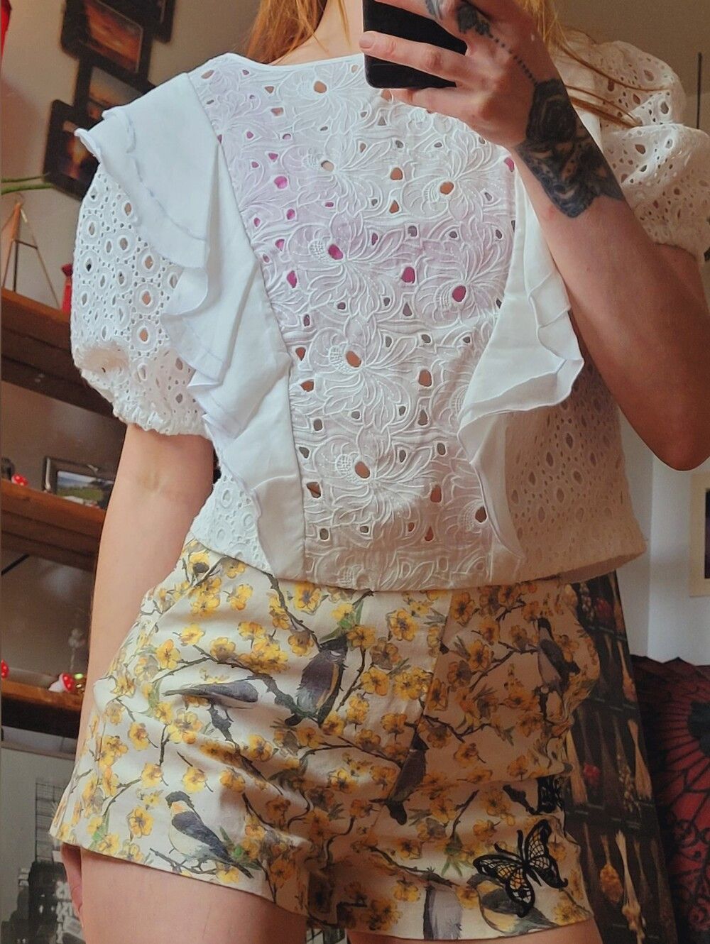 Pinko Pinko NWT White Short Sleeve Boho Ruffle Floral Blouse - 6 Size M / US 6-8 / IT 42-44 - 11 Thumbnail
