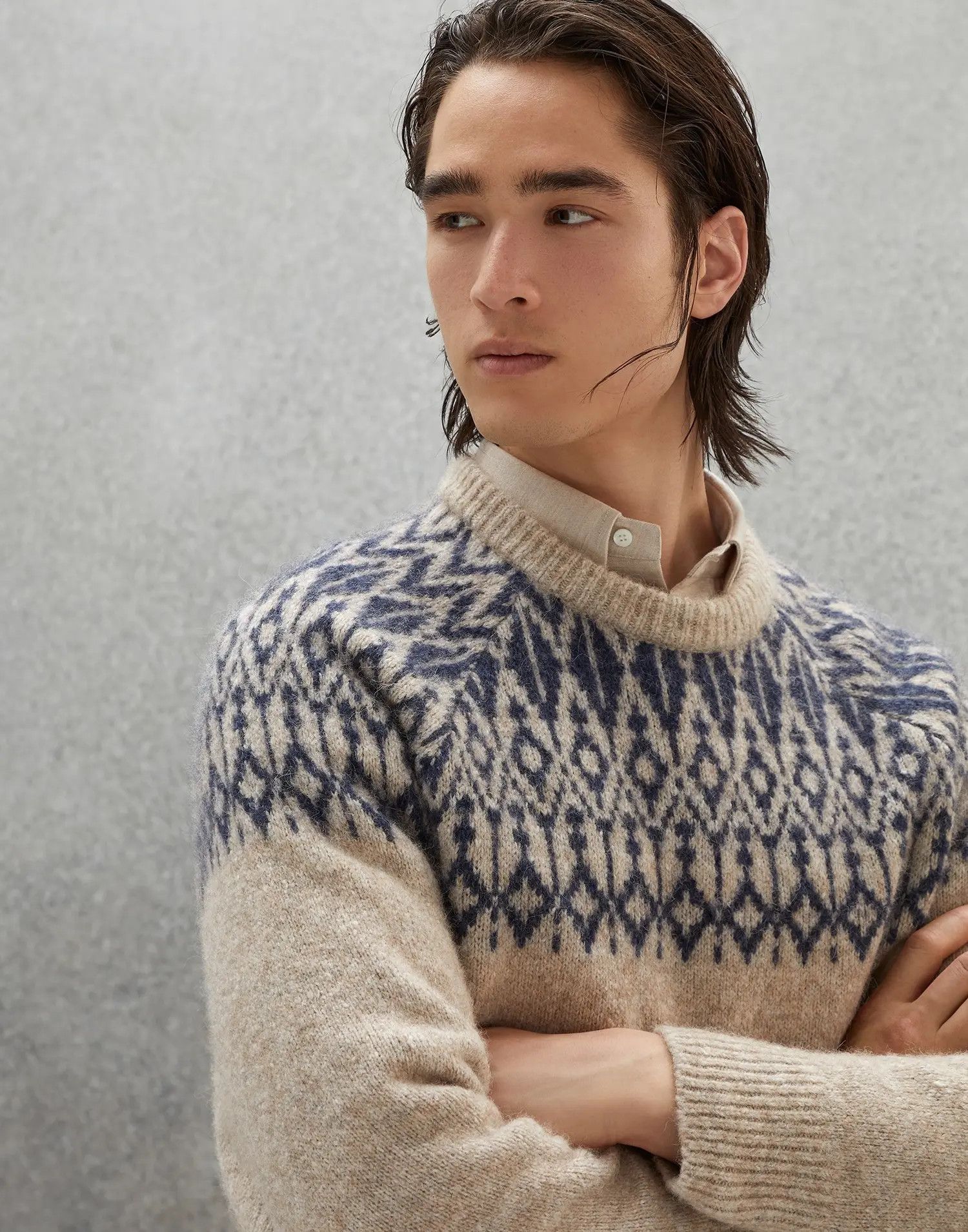 Brunello Cucinelli o1w1db10225 Sweater in Light Beige/Blue Size US L / EU 52-54 / 3 - 2 Thumbnail