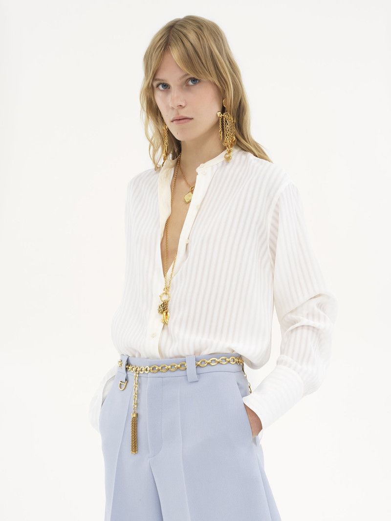 Chloe o1loc1c11125 Fluid Collarless Shirt in Whisper White Size S / US 4 / IT 40 - 3 Thumbnail