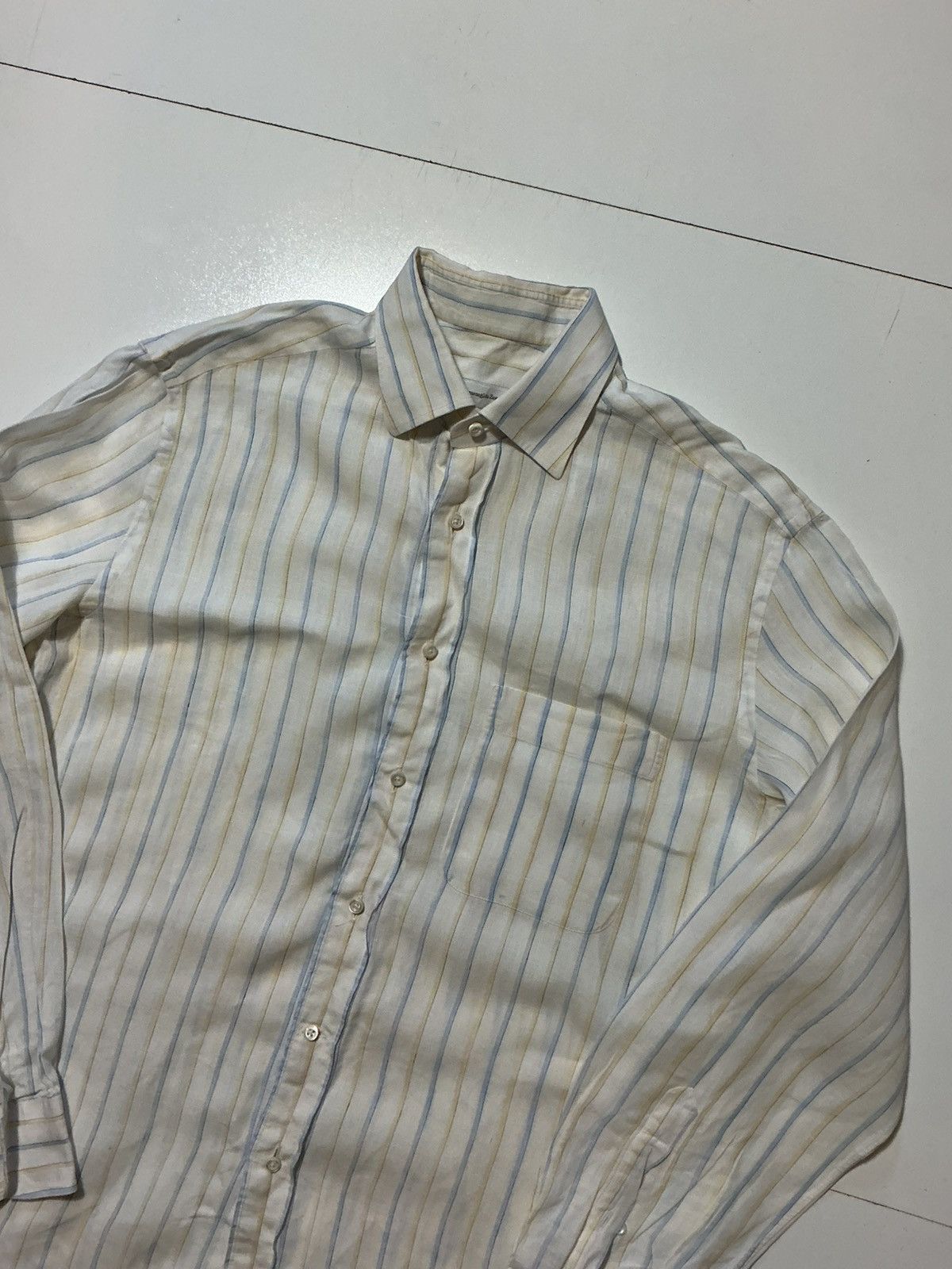 Ermenegildo Zegna Ermenegildo Zegna 100% Linen Striped Pocket Button Shirt Size US M / EU 48-50 / 2 - 3 Thumbnail