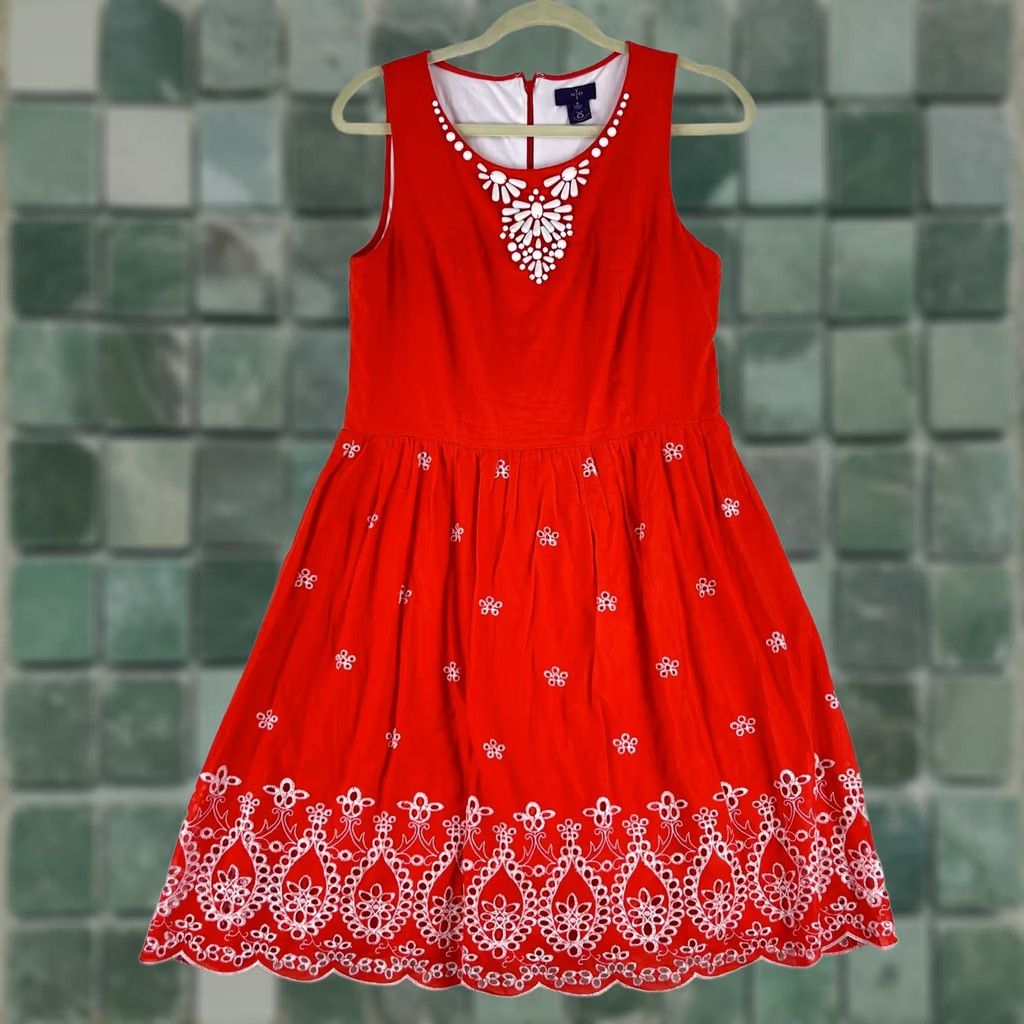 NYDJ NYDJ Swing Dress Womens Size 8 Orange Embroidered Beaded Sleeveless Lined Knee Length Fit & Flare Casual Party Wedding Size M / US 6-8 / IT 42-44 - 1 Thumbnail
