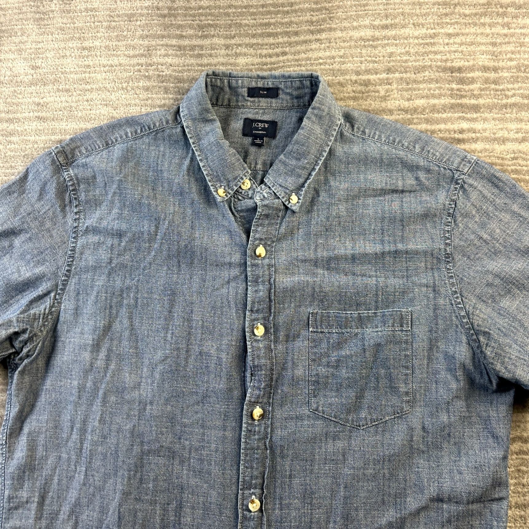 J.Crew J Crew Shirt Mens Large Blue Chambray Slim Fit Button Up Size US L / EU 52-54 / 3 - 3 Thumbnail