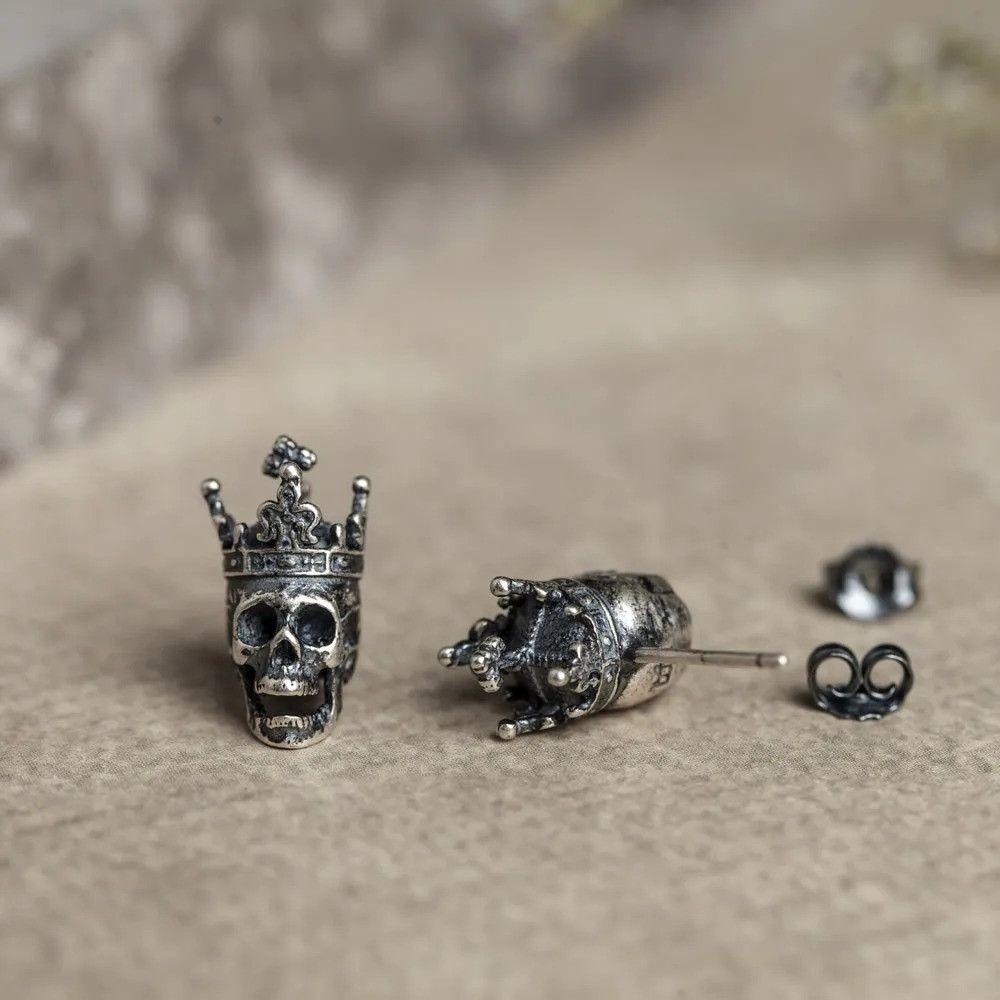 Jewelry Skull Crown Stud Earrings 925 Sterling Ear Studs Charms Size ONE SIZE - 5 Thumbnail