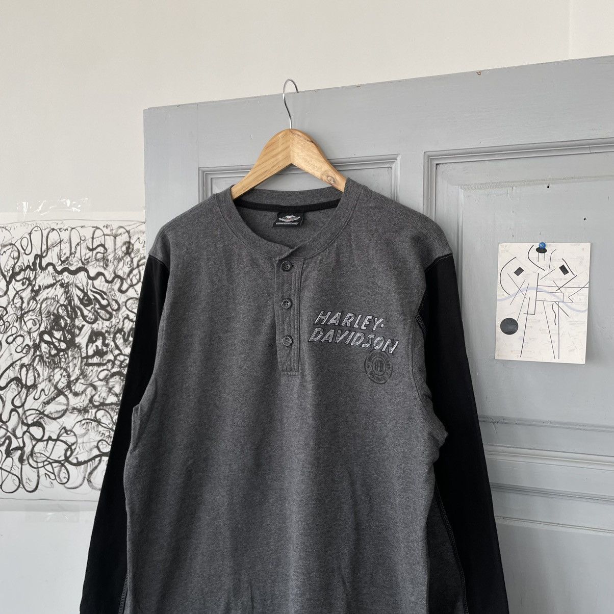 Harley Davidson × Vintage Vintage 00’s Harley Davidson Grey Long Sleeve Size US L / EU 52-54 / 3 - 6 Thumbnail