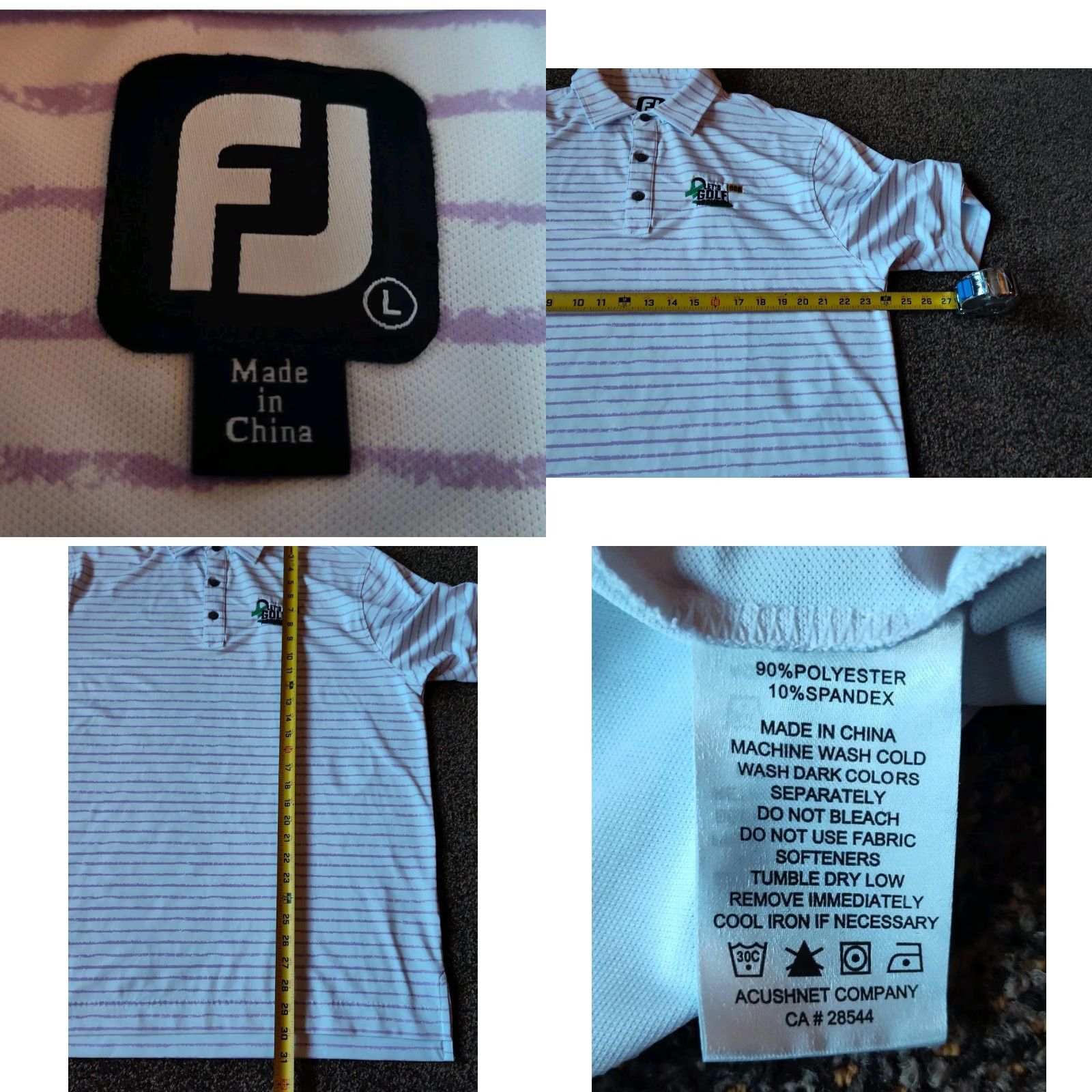 Footjoy FootJoy Shirt Men Large White/Lavender Chalk Line Print Stretch Pique Short Sleeve Colorful Size US L / EU 52-54 / 3 - 8 Thumbnail