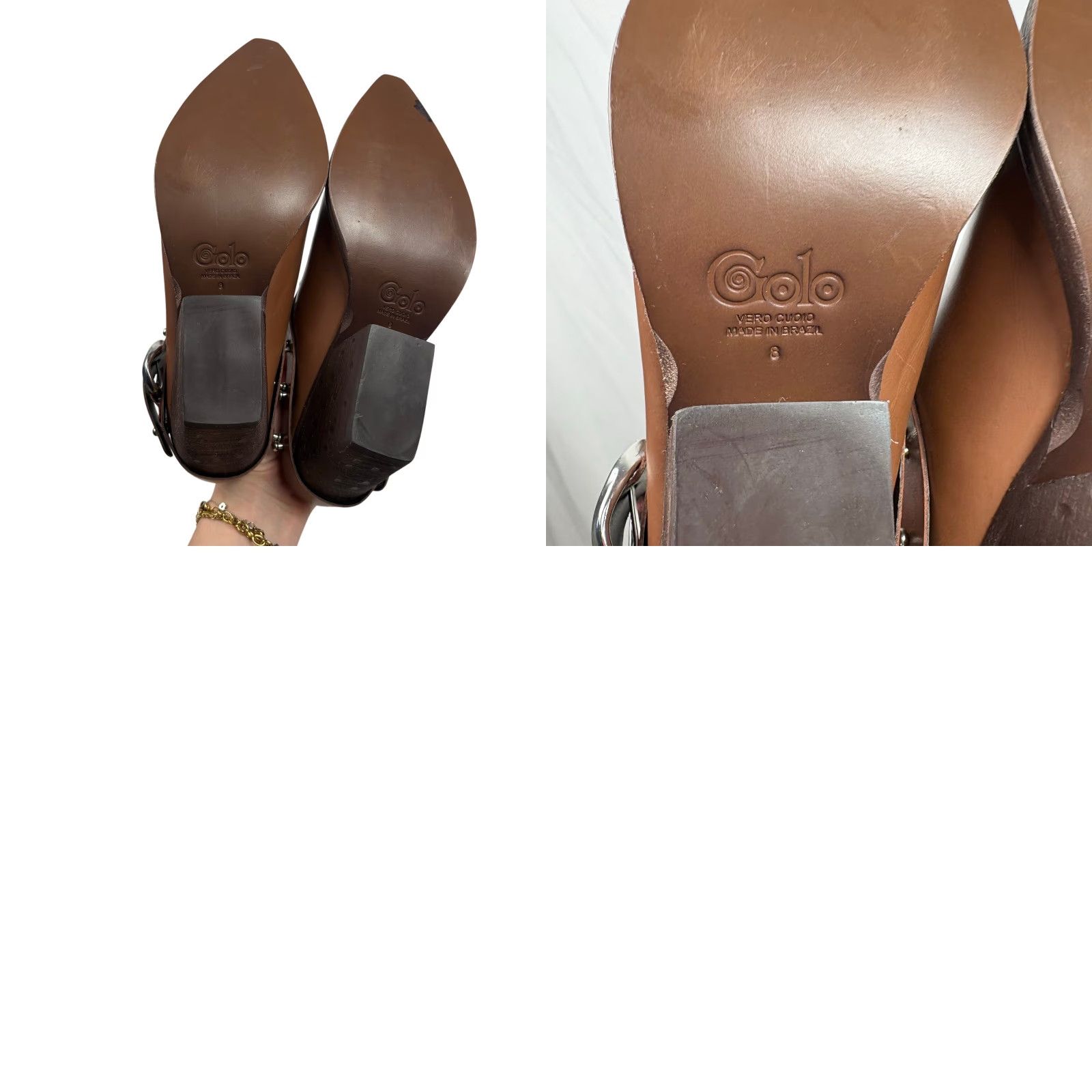 Vintage Golo Women's Woody Studded Leather Mule Booties Bootie 8 Cognac Brown High Heel 3" Casual Fall Spring Bohemian Southwestern Womens Size US 8 / IT 38 - 8 Thumbnail