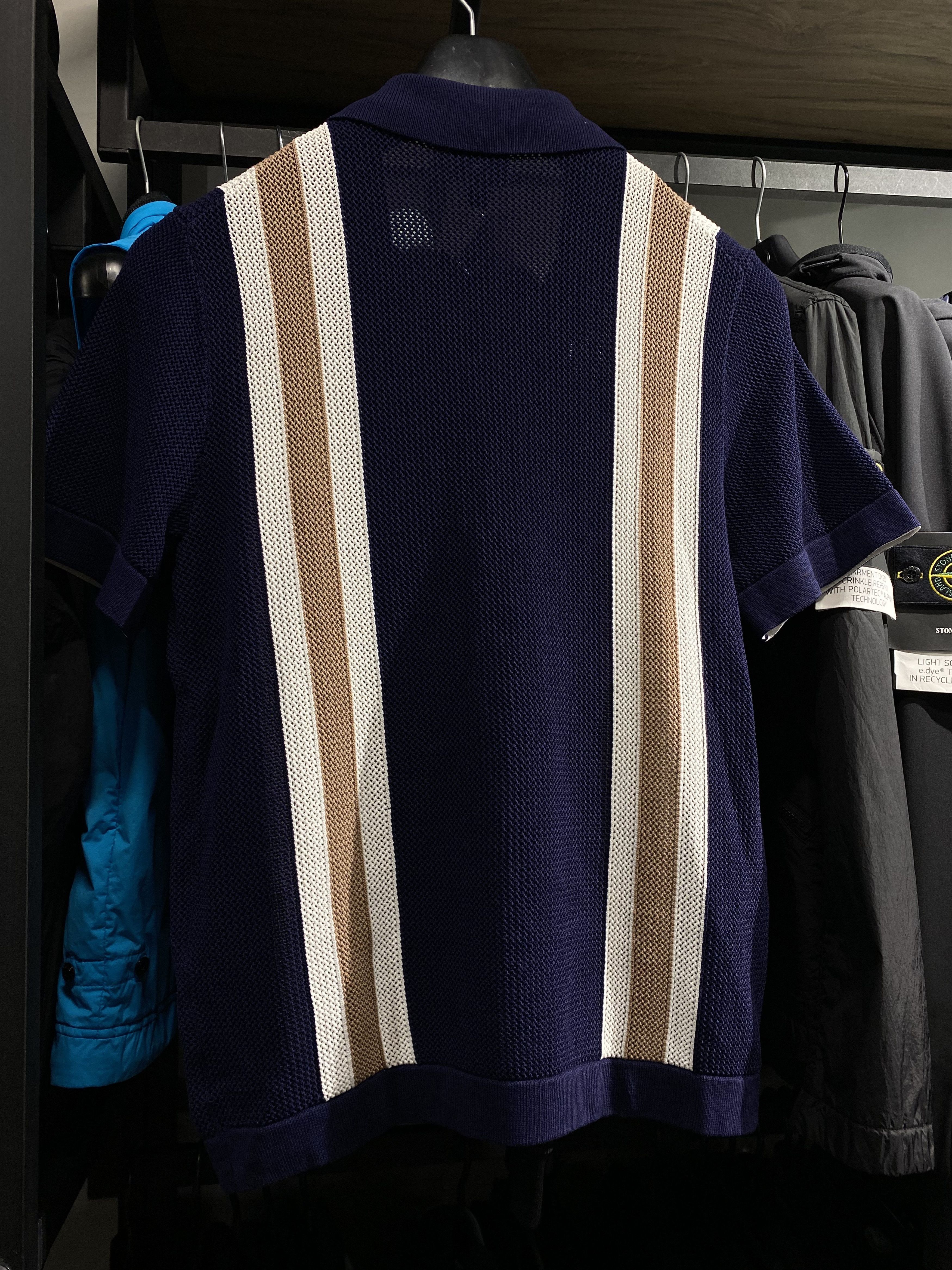 REISS CHÉ KNITTED CONTRAST STRIPE CUBAN COLLAR SHIRT