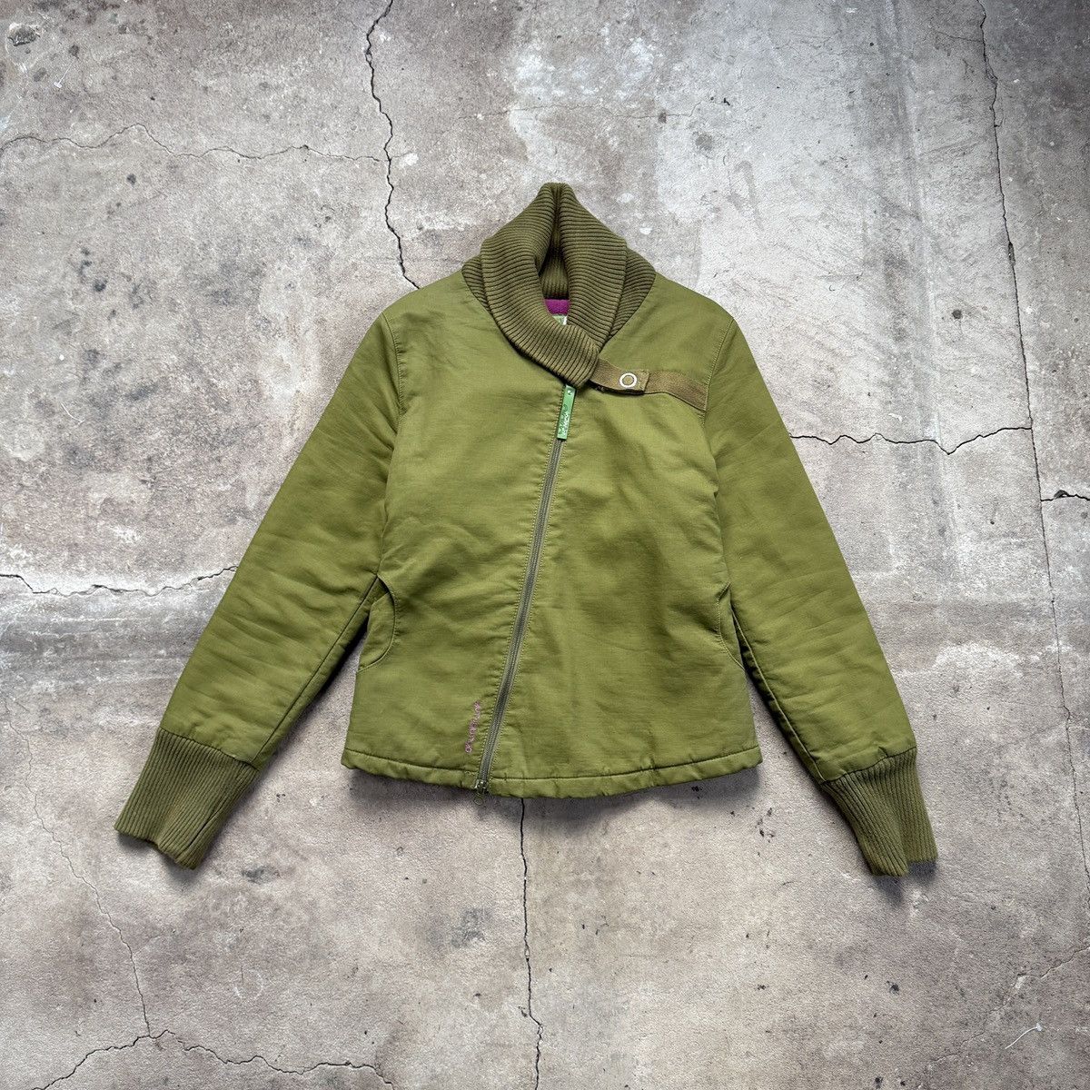 Y2K Skunkfunk Green Fairy Core Asymmetric Zip Jacket