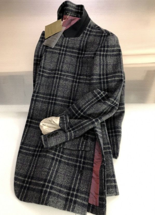 Yohji Yamamoto YYPH 🇯🇵 grey wool fall check side pleated coat 4 NEW Size 42R - 4 Thumbnail