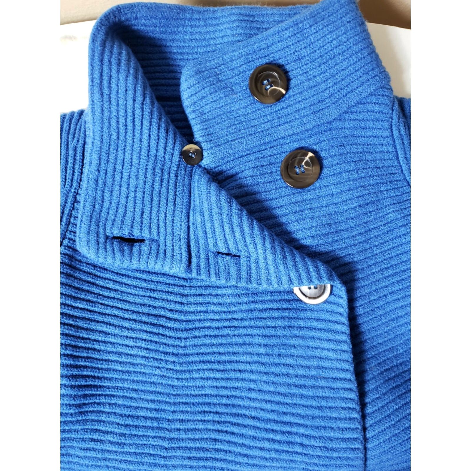 Piazza Sempione Piazza Sempione Cardigan - Chunky Ribbed Short Sleeve Topper - Blue - 44/US 8 - 100% Virgin Wool - Mock Neck - Button Closure - A-line - Women Size 30" / US 8 / IT 44 - 4 Thumbnail
