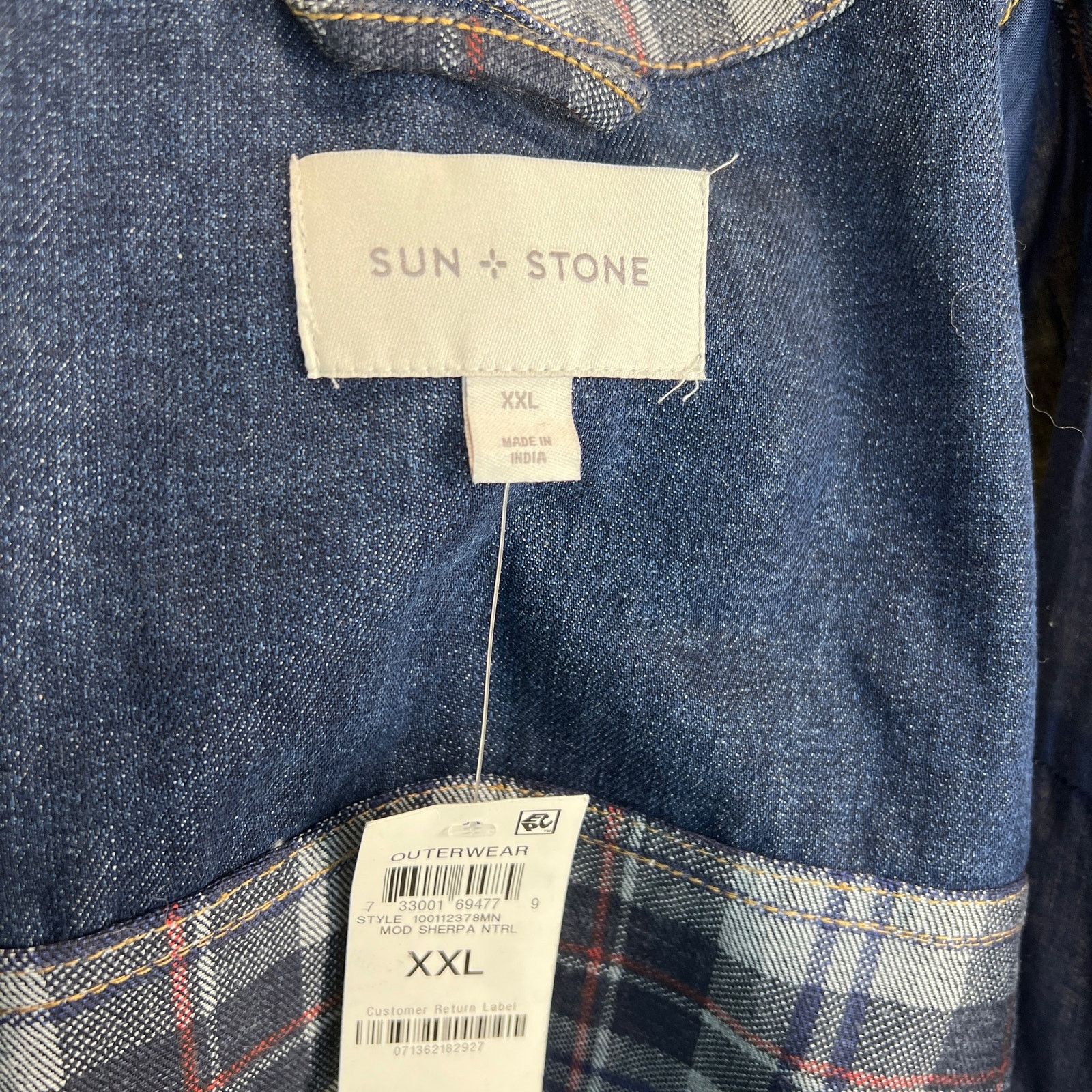 Other Sun + Stone Plaid Sherpa Denim Jacket Blue Ivory Size US XL / EU 56 / 4 - 3 Thumbnail