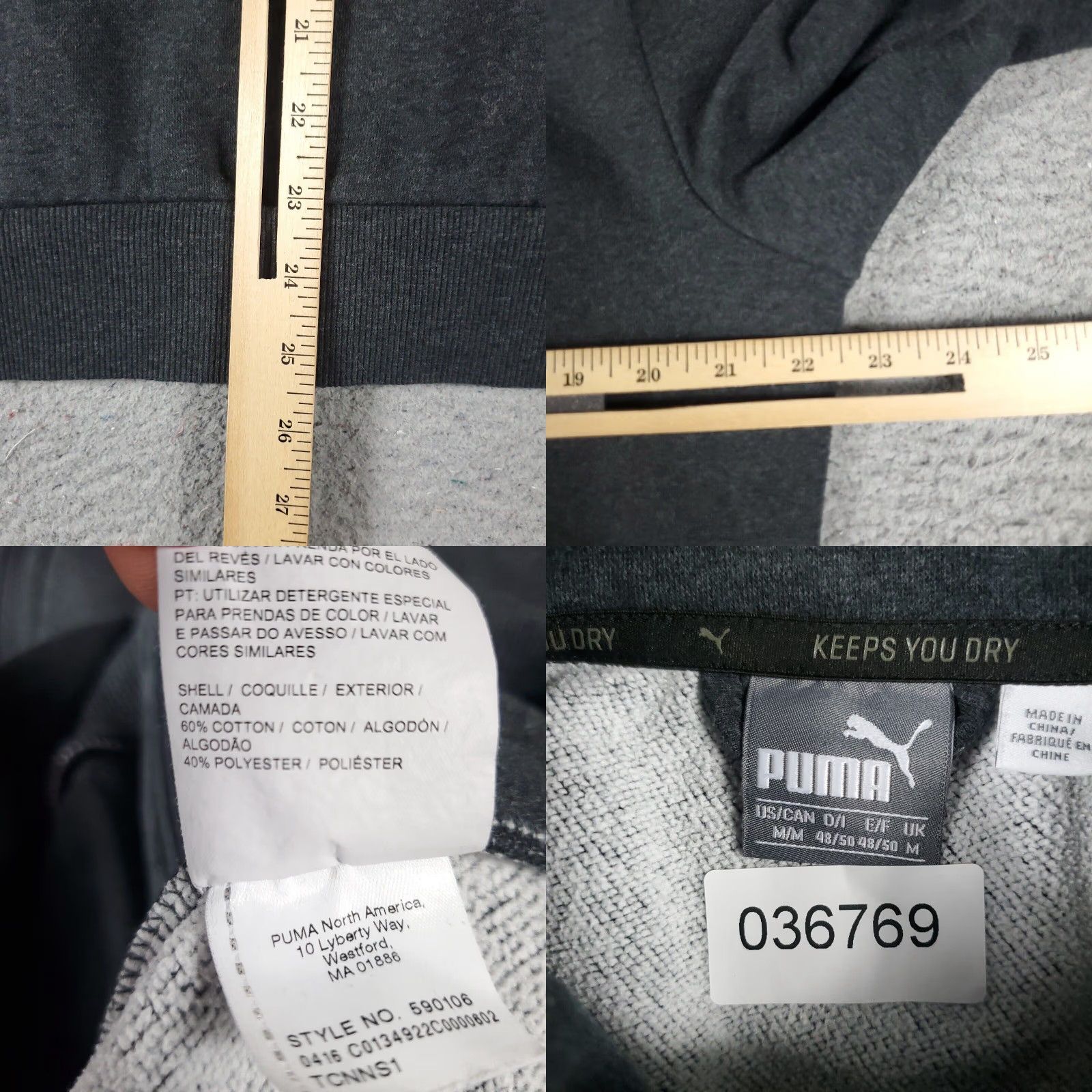 Puma Puma Mens Sweater Medium Gray Logo Full Zip Casual Sweatshirt Size US M / EU 48-50 / 2 - 8 Thumbnail