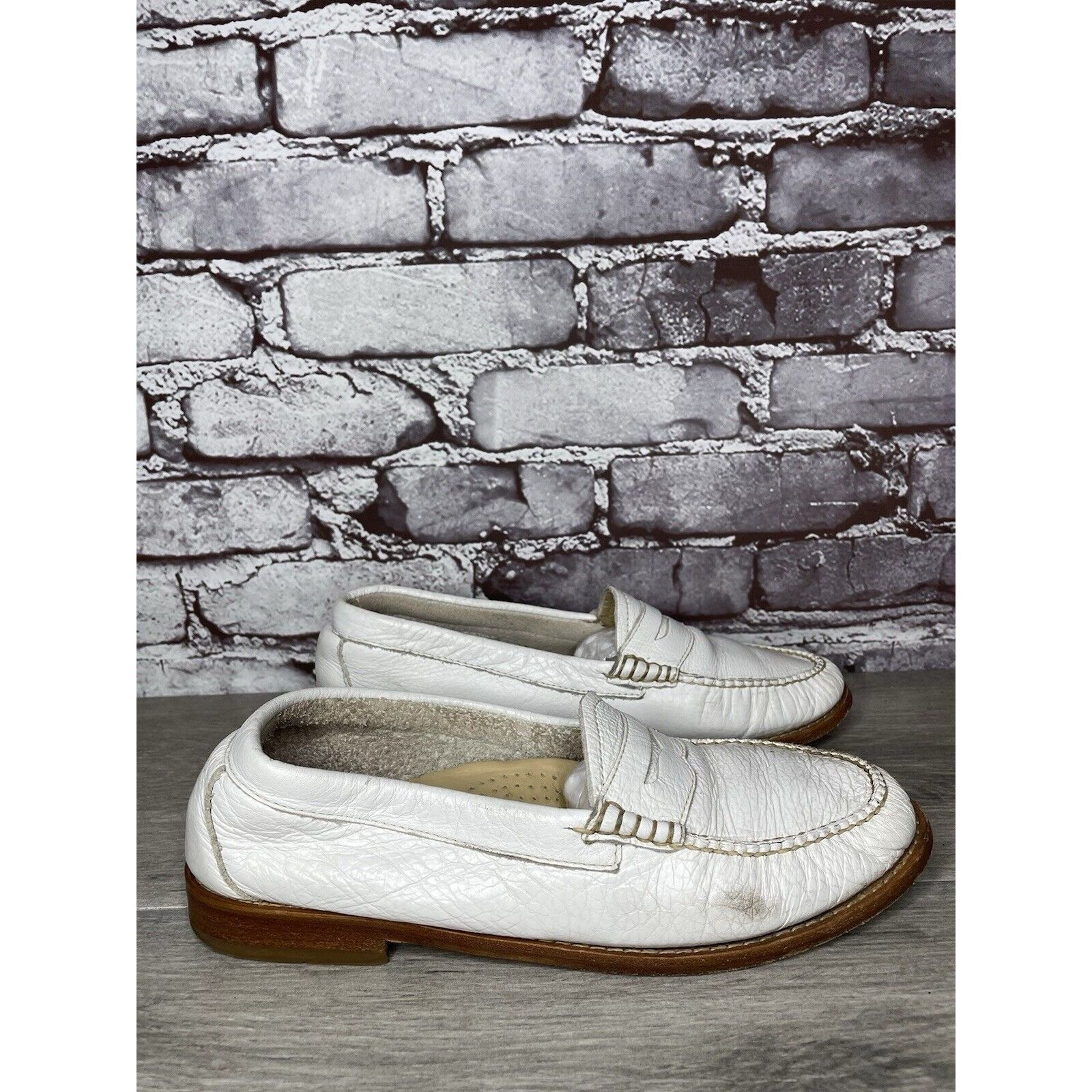 G.H. Bass & Co. G.H. Bass Weejuns White Leather Moc Toe Penny Loafers Shoes Size US 8.5 / IT 38.5 - 13 Thumbnail
