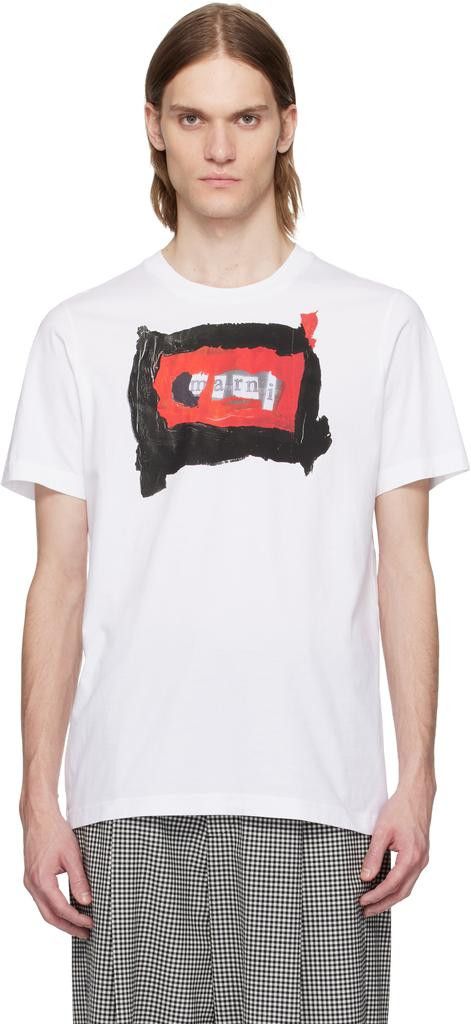 Marni o1f1d3z0326 Painted Collage Logo T-Shirt in White Size US XL / EU 56 / 4 - 1 Thumbnail