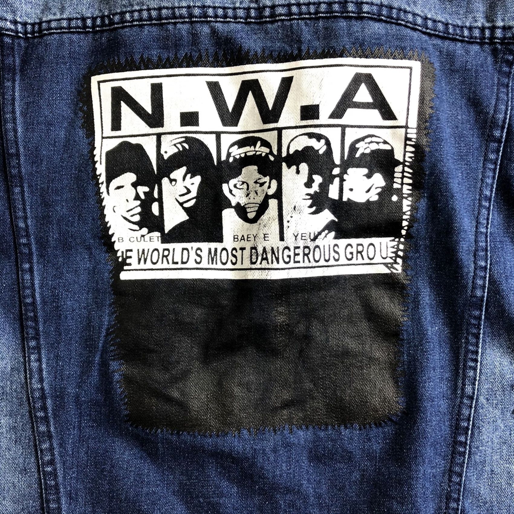 Denime N.W.A. Trucker Jacket Denim Graphic Print Mens Large Blue Colorful Camouflage All Seasons Jacket Men Size US L / EU 52-54 / 3 - 3 Thumbnail