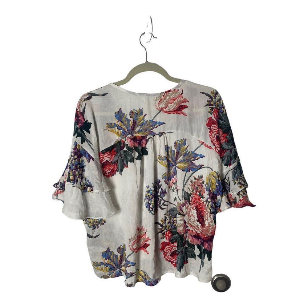 Other Umgee White Floral Draped Front Blouse – Size S – Ruffle Sle Size S / US 4 / IT 40 - 3 Thumbnail
