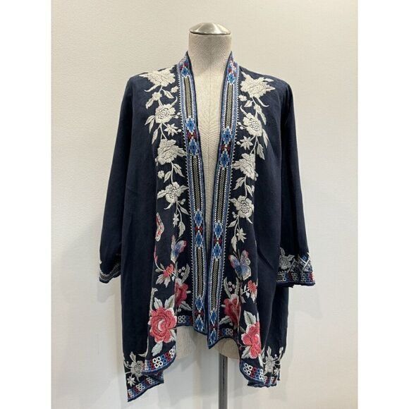 Johnny Was Johnny Was NWT Florence Linen Draped Cardigan in Navy Size L Size L / US 10 / IT 46 - 1 Thumbnail