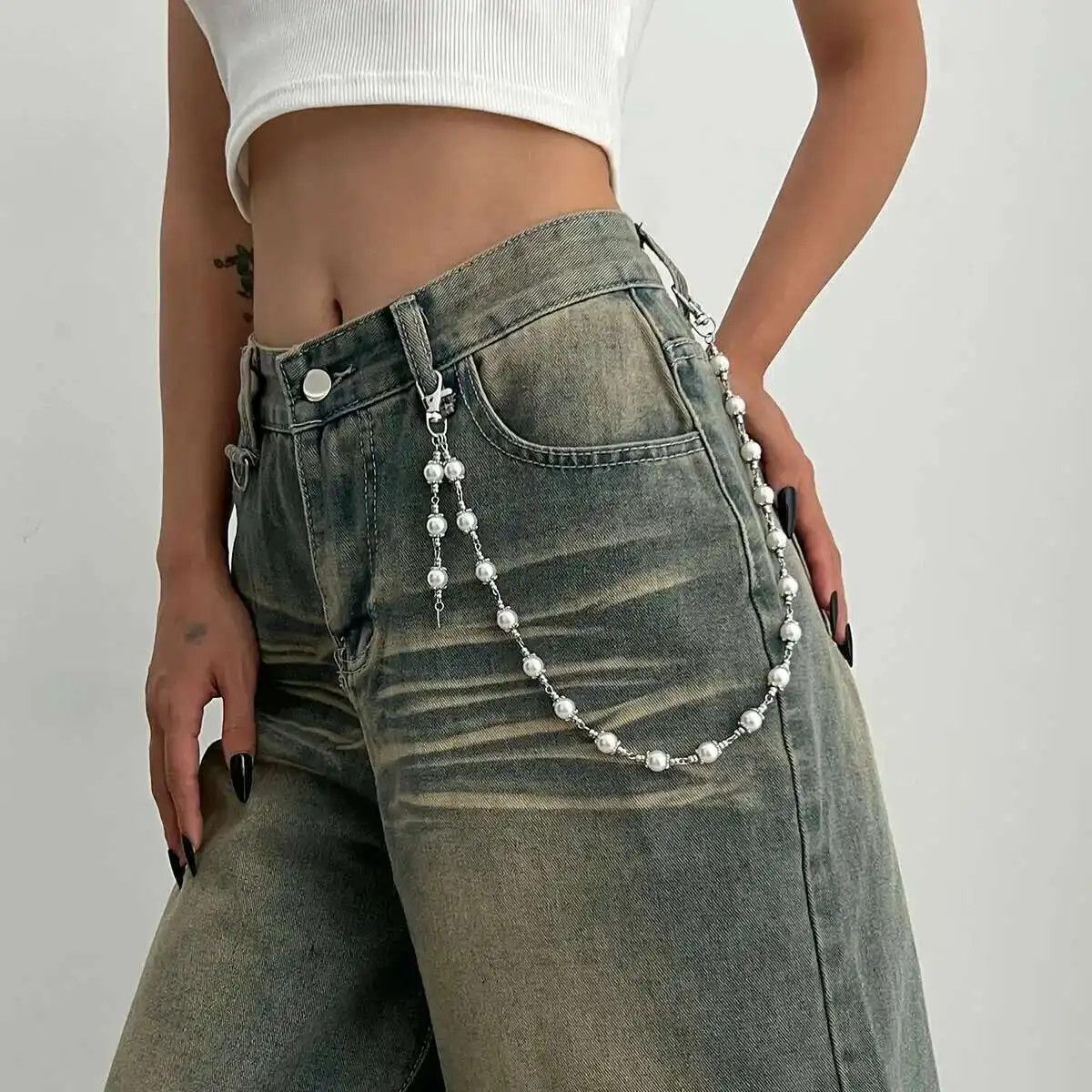 Other Creative Unique Imitation Pearl Jeans Pants Chain Size ONE SIZE - 2 Thumbnail