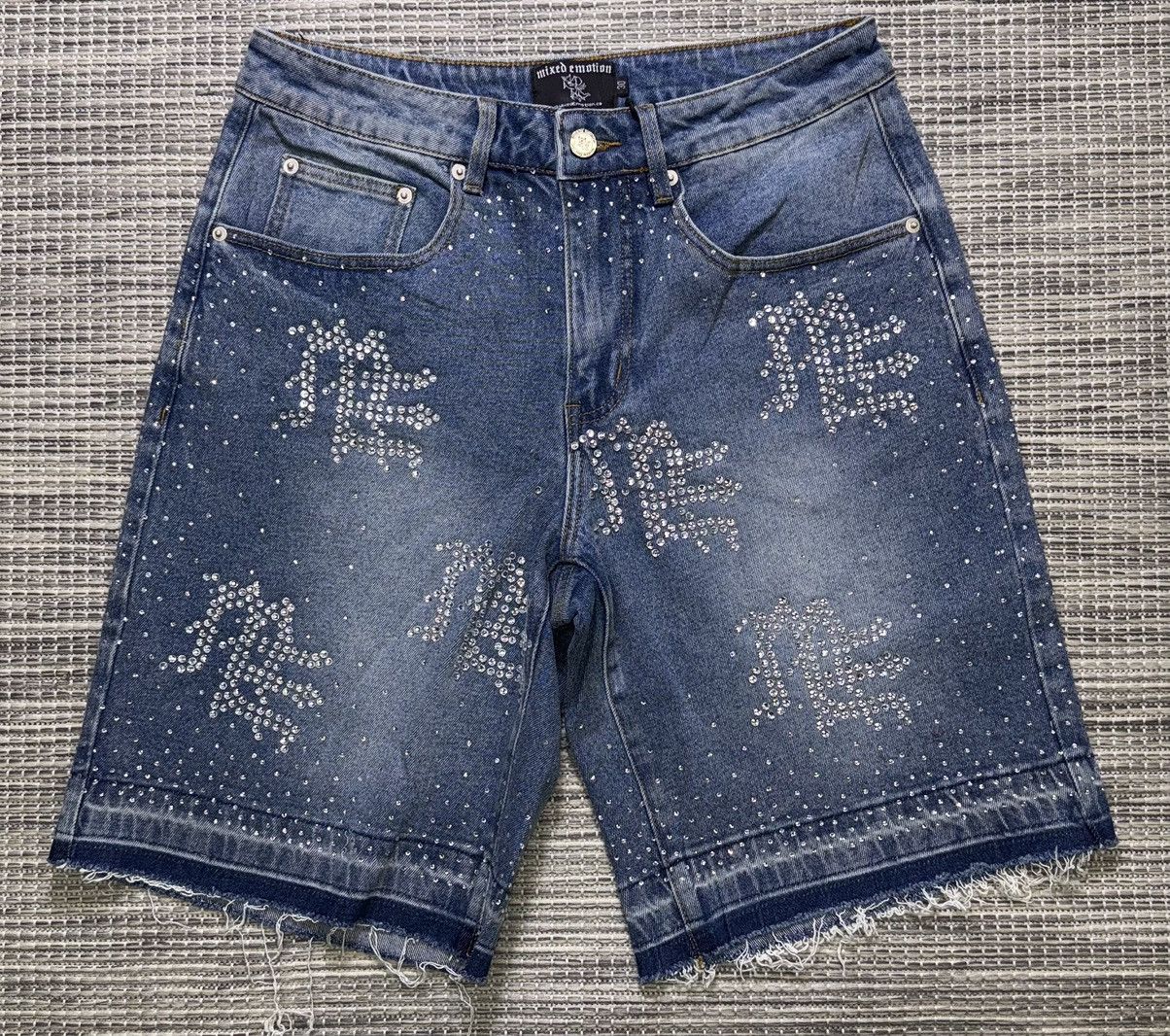 Other Mixed Emotion 'ME' Rhinestone Denim Shorts Size US 30 / EU 46 - 1 Thumbnail