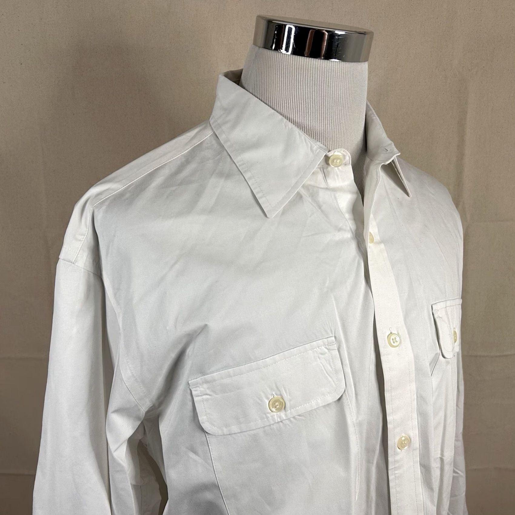 J.Crew J.CREW Shirt Large Vintage White 100% Cotton Button Front Casual Long Sleeve Collared Spread Collar Mens Regular Size US L / EU 52-54 / 3 - 2 Thumbnail