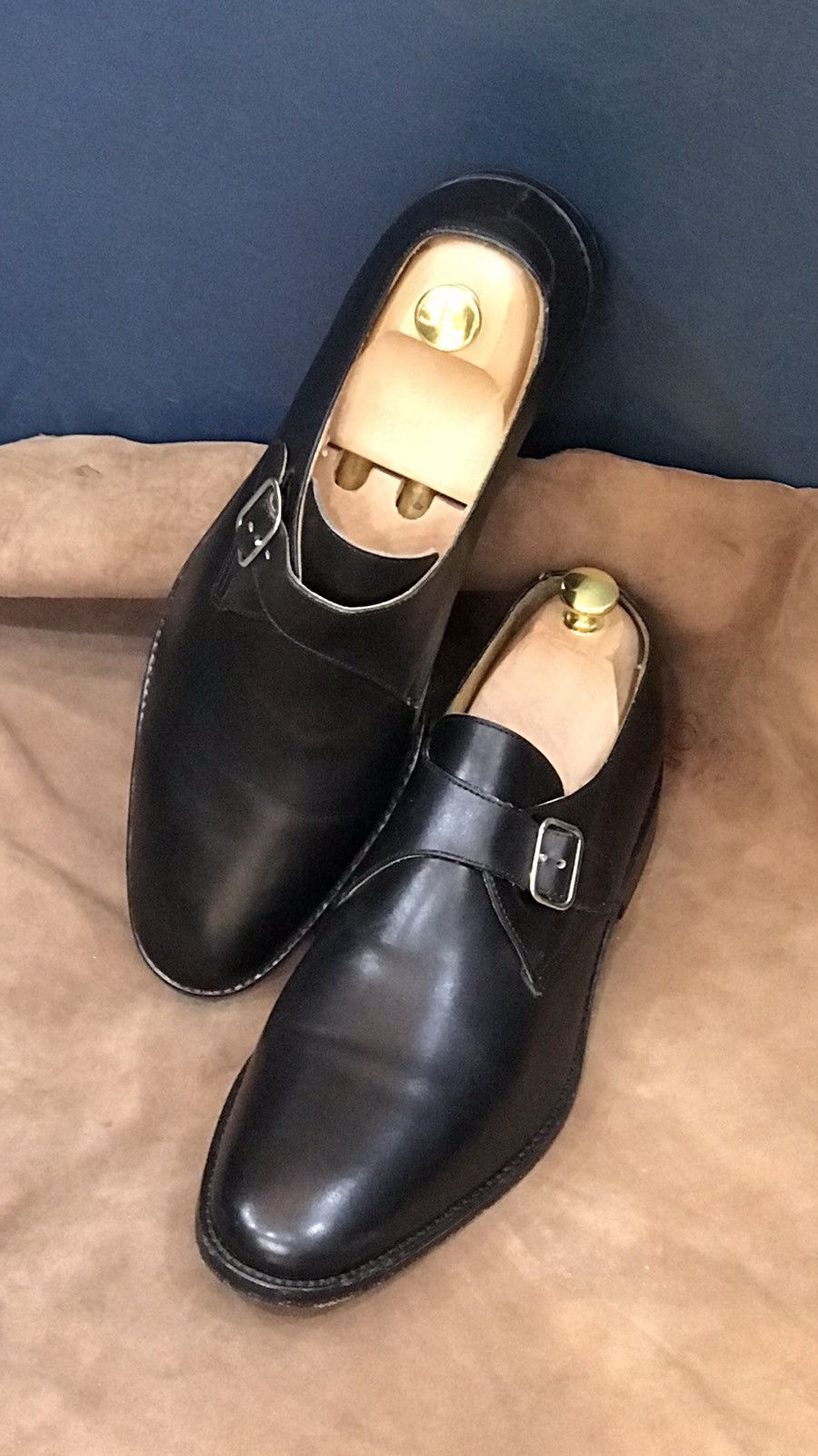 Handmade Single strap monk shoes derbies, goodyear welted Size US 12 / EU 45 - 1 Thumbnail