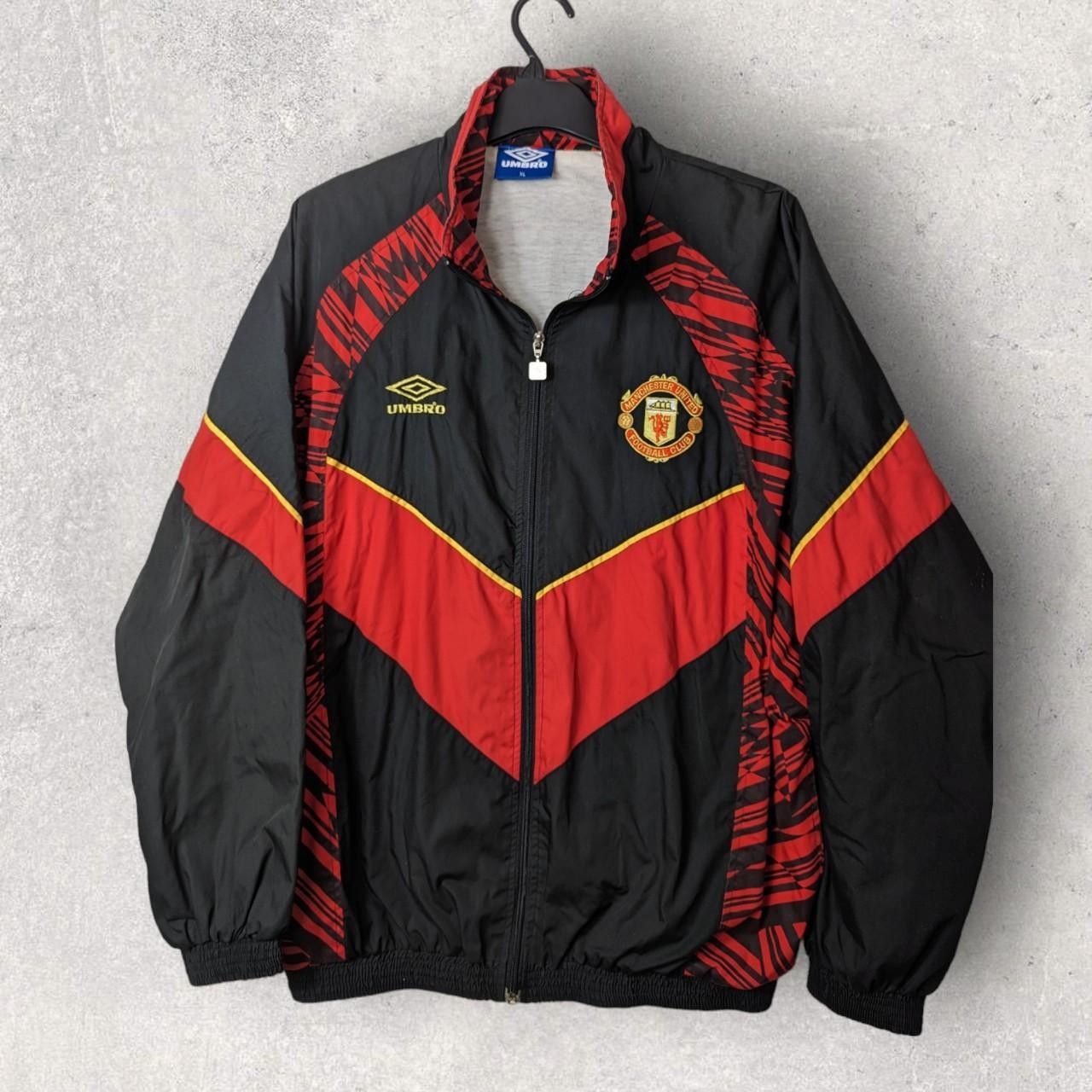 image of 1992-93 Manchester United Umbro Track Jacket Vintage 90's in Black, Men's (Size XL)