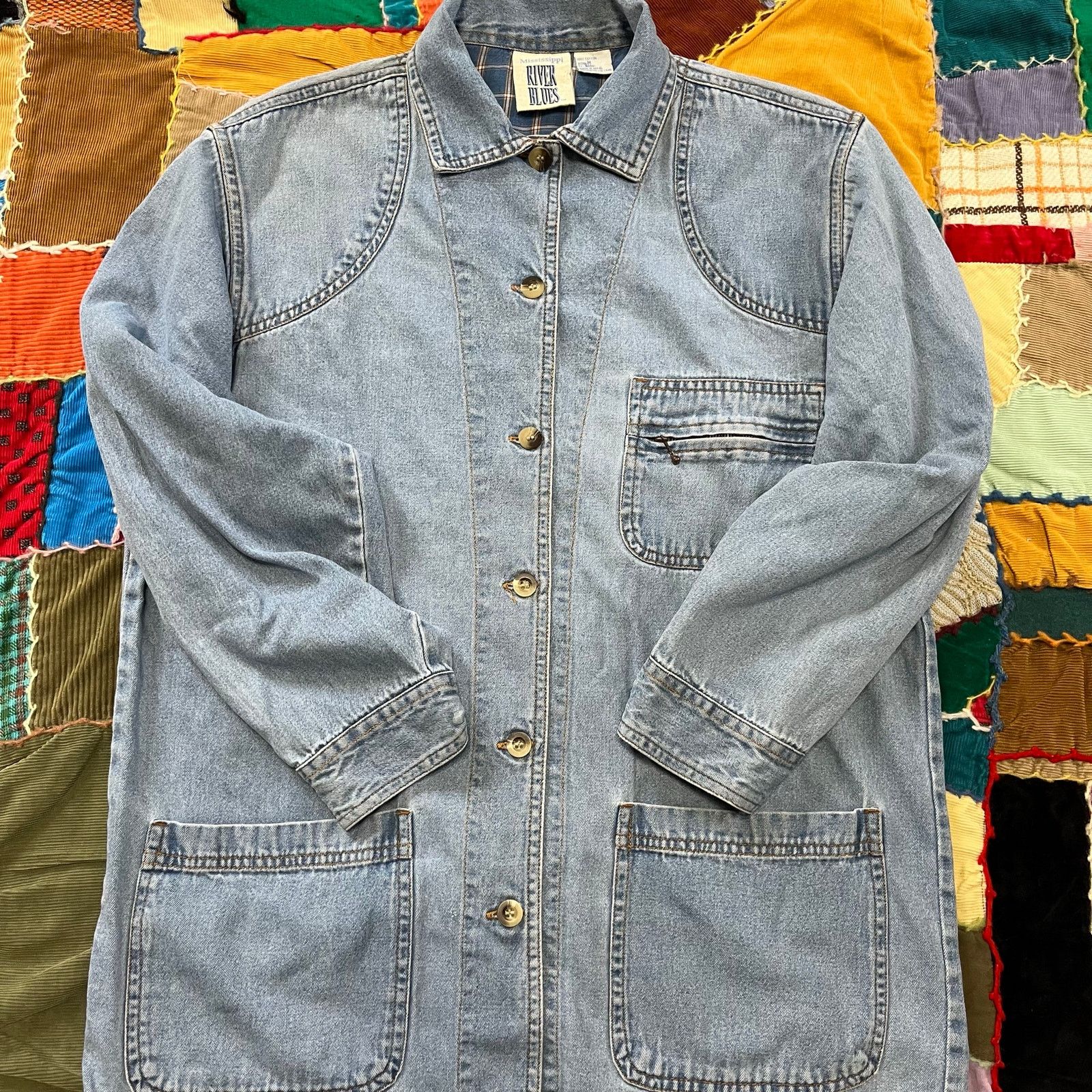 Other Vintage River Blues Plaid Lined Lighter Washed Denim Button Size US M / EU 48-50 / 2 - 1 Thumbnail