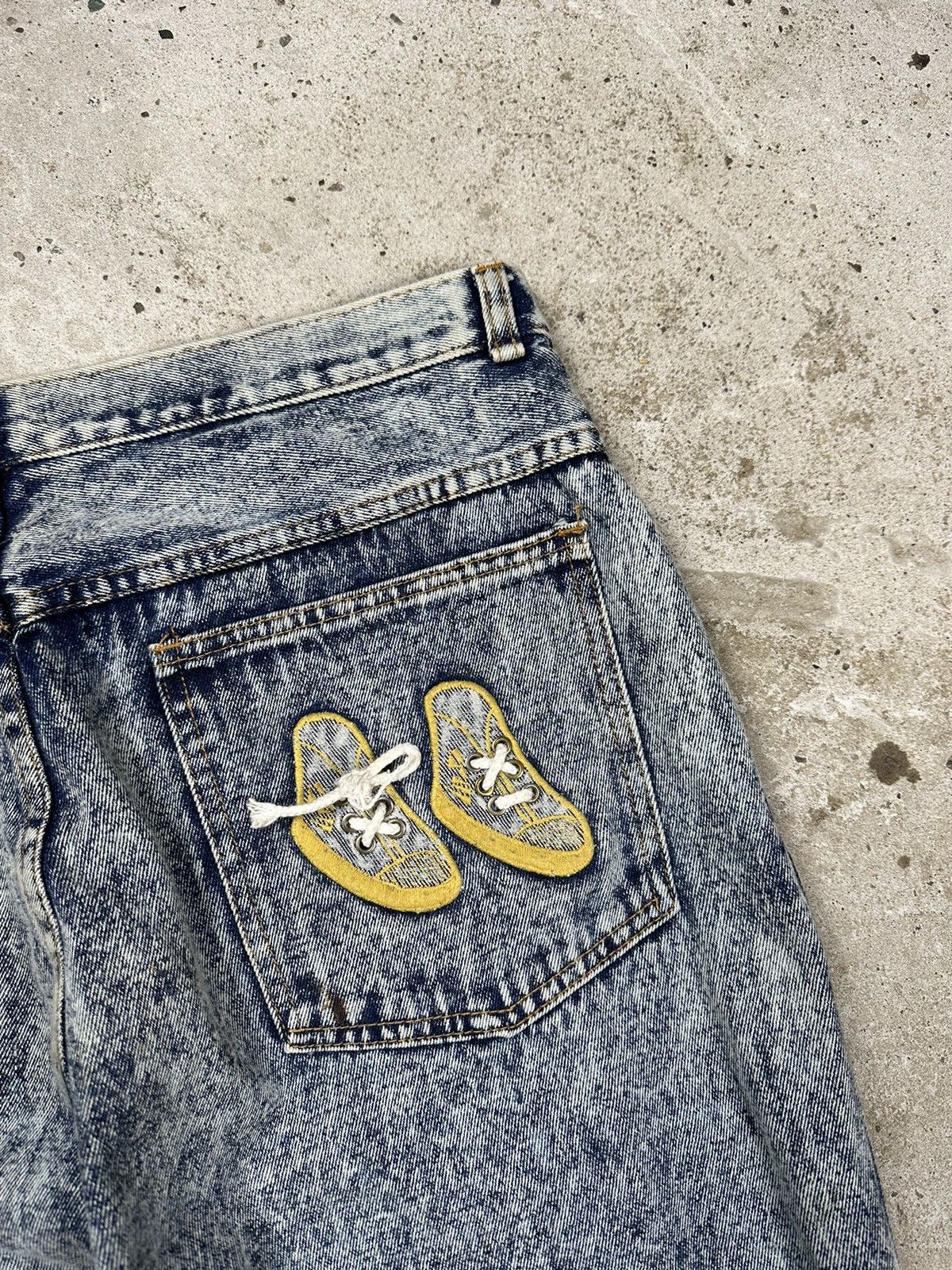 JNCO × Vintage Vintage 90s Acid Washed Blue Denim Pants Embroidery Sneakers Size US 34 / EU 50 - 14 Thumbnail