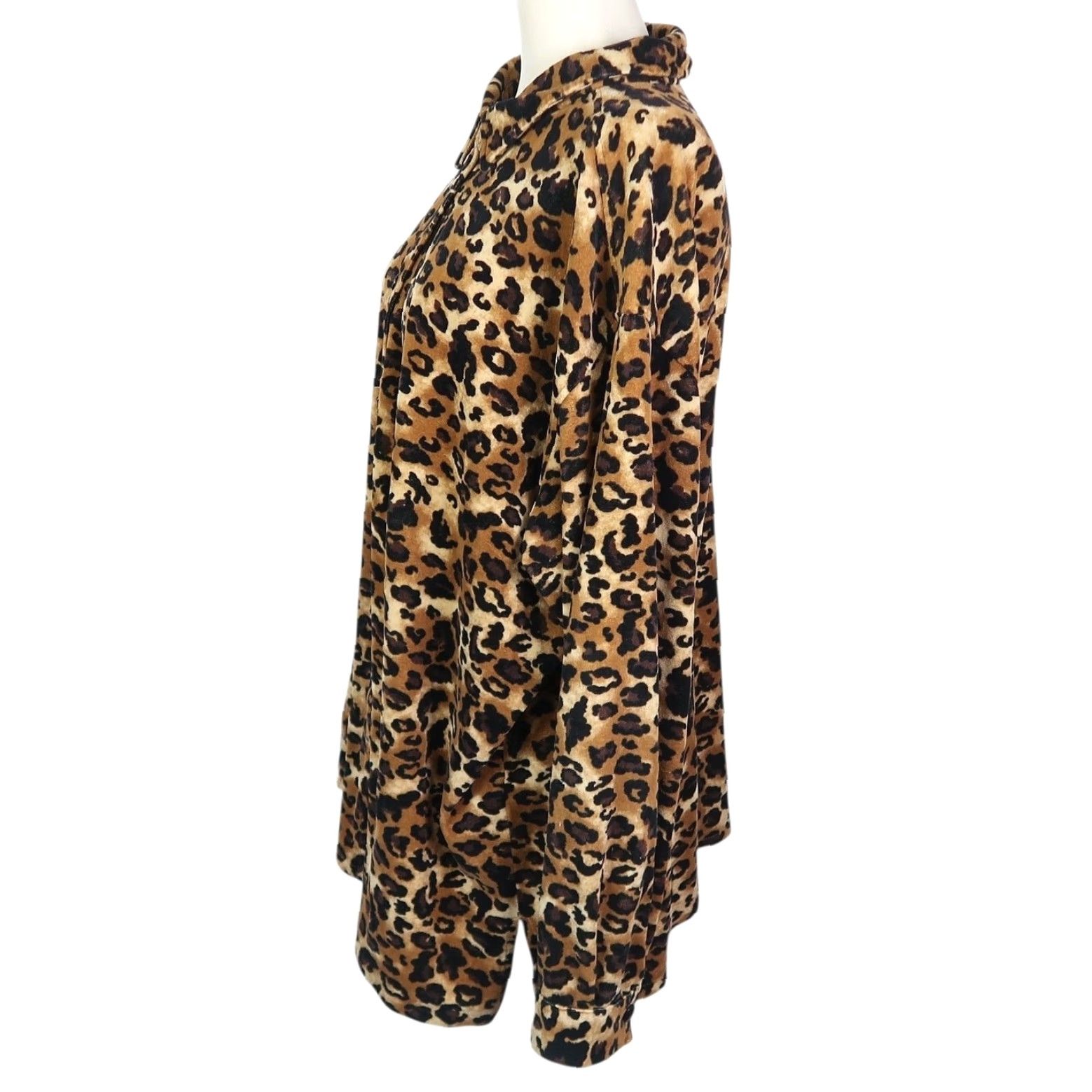 Velvet VINTAGE 90s Brown Leopard Print Velvet Button-Down Top Fuzzy Faux Fur Long Sleeve XL Women Size XL / US 12-14 / IT 48-50 - 3 Thumbnail