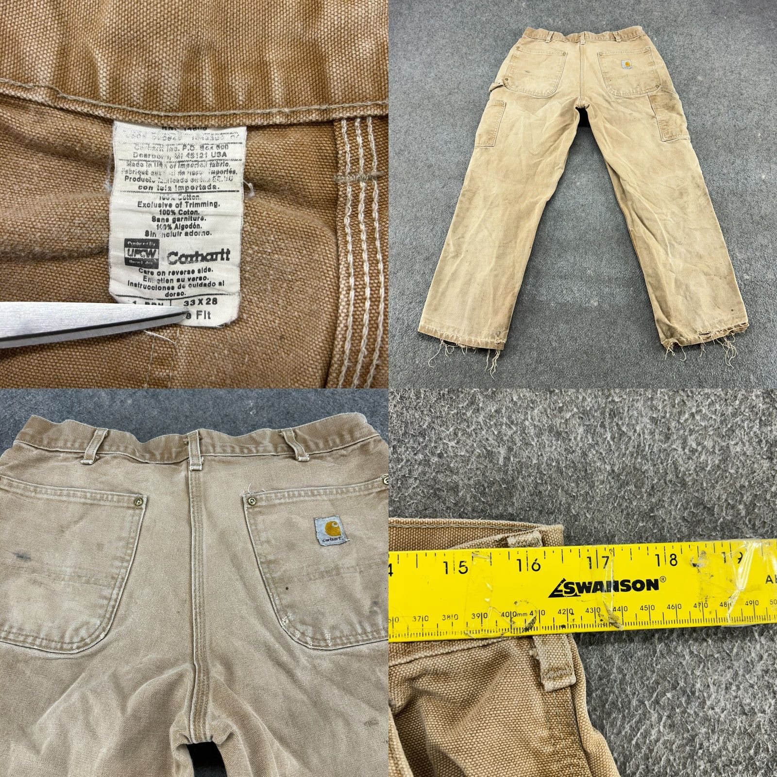 Carhartt VINTAGE Carhartt Jeans Mens 33x28 Brown Tan Carpenter Double Knee Loose Fit USA 90s Comfort Pockets Straight Seasonal Mens Size US 33 - 10 Thumbnail