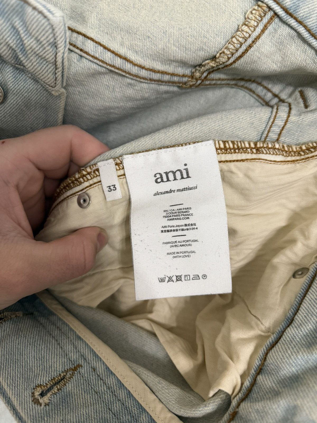 AMI AMIPARIS Light Blue Wide-Leg Denim Pants Size US 33 - 8 Thumbnail