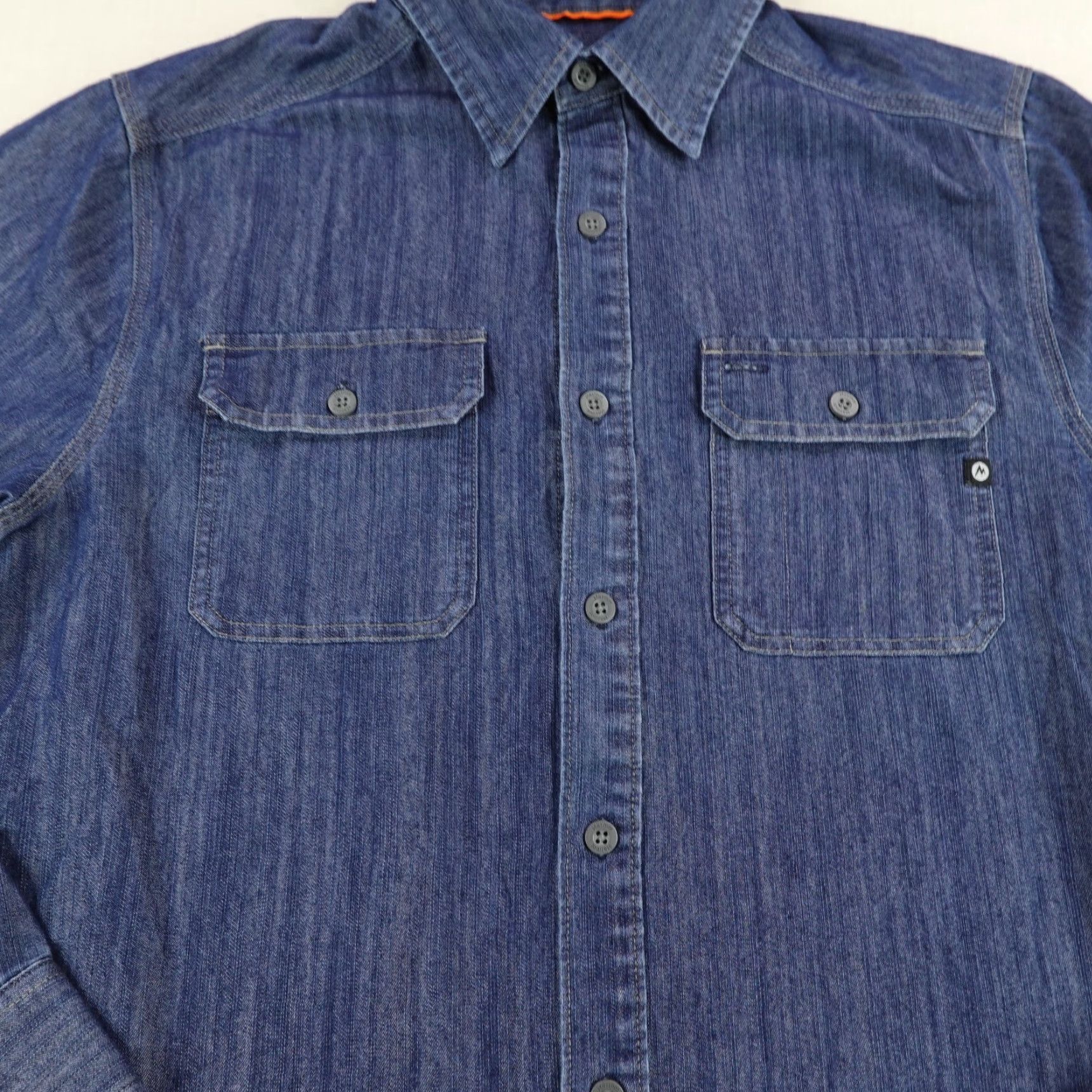 Marmot MARMOT Shirt Mens Small Blue Chambray Button-Up Utility Outdoors Hiking Workwear Casual Long Sleeve Collared Pocketed 90s Outdoor Mens Size US S / EU 44-46 / 1 - 3 Thumbnail
