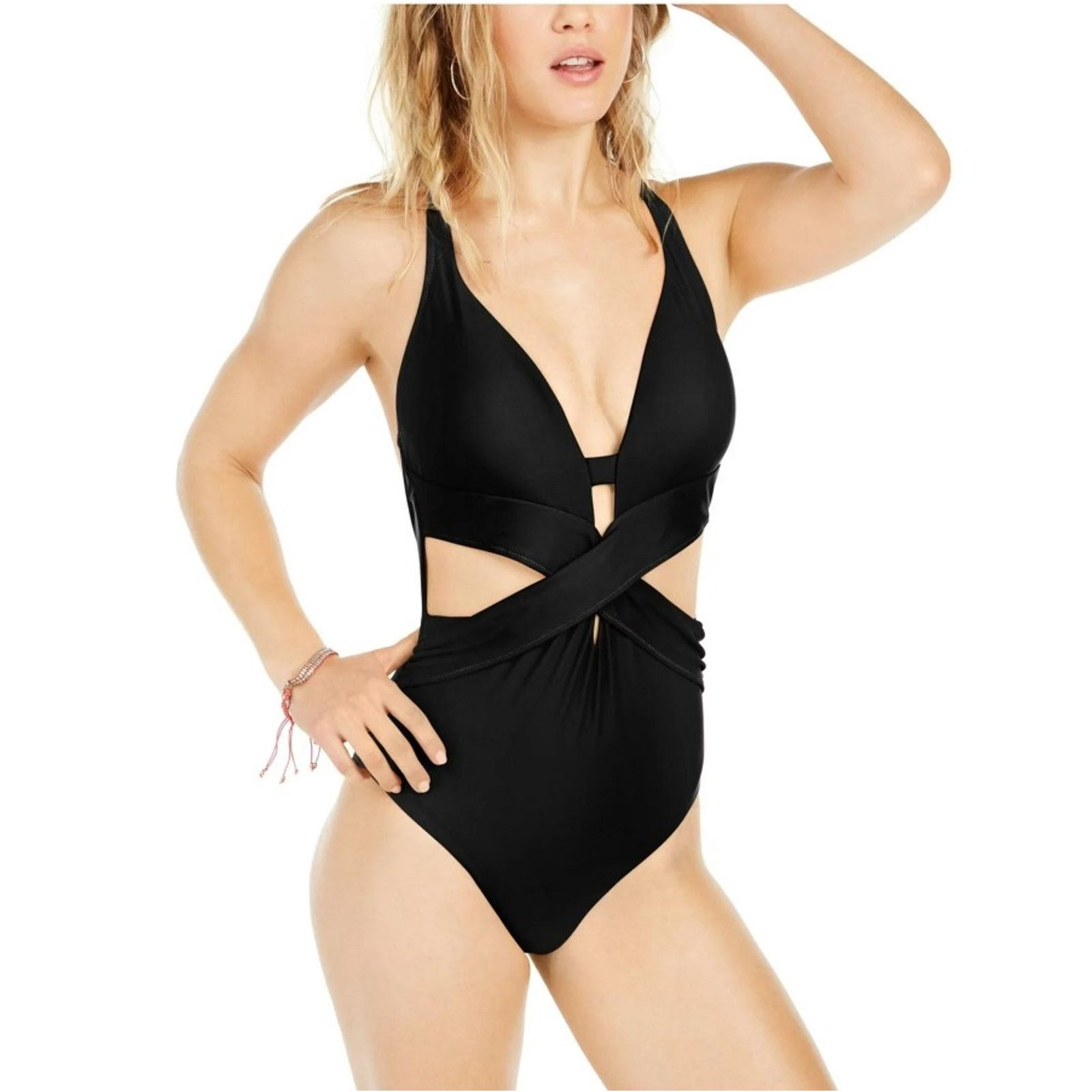 Bar III Bar III Women Solid Black Cut-Out One-Piece Swimsuit Size XL Size ONE SIZE - 1 Thumbnail