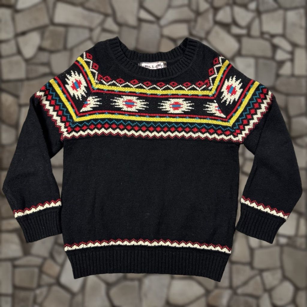 Anthropologie ANTHROPOLOGIE Southwestern Aztec Knit Sweater Pullover Women’s L Black Long Sleeve Boho Size L / US 10 / IT 46 - 1 Thumbnail