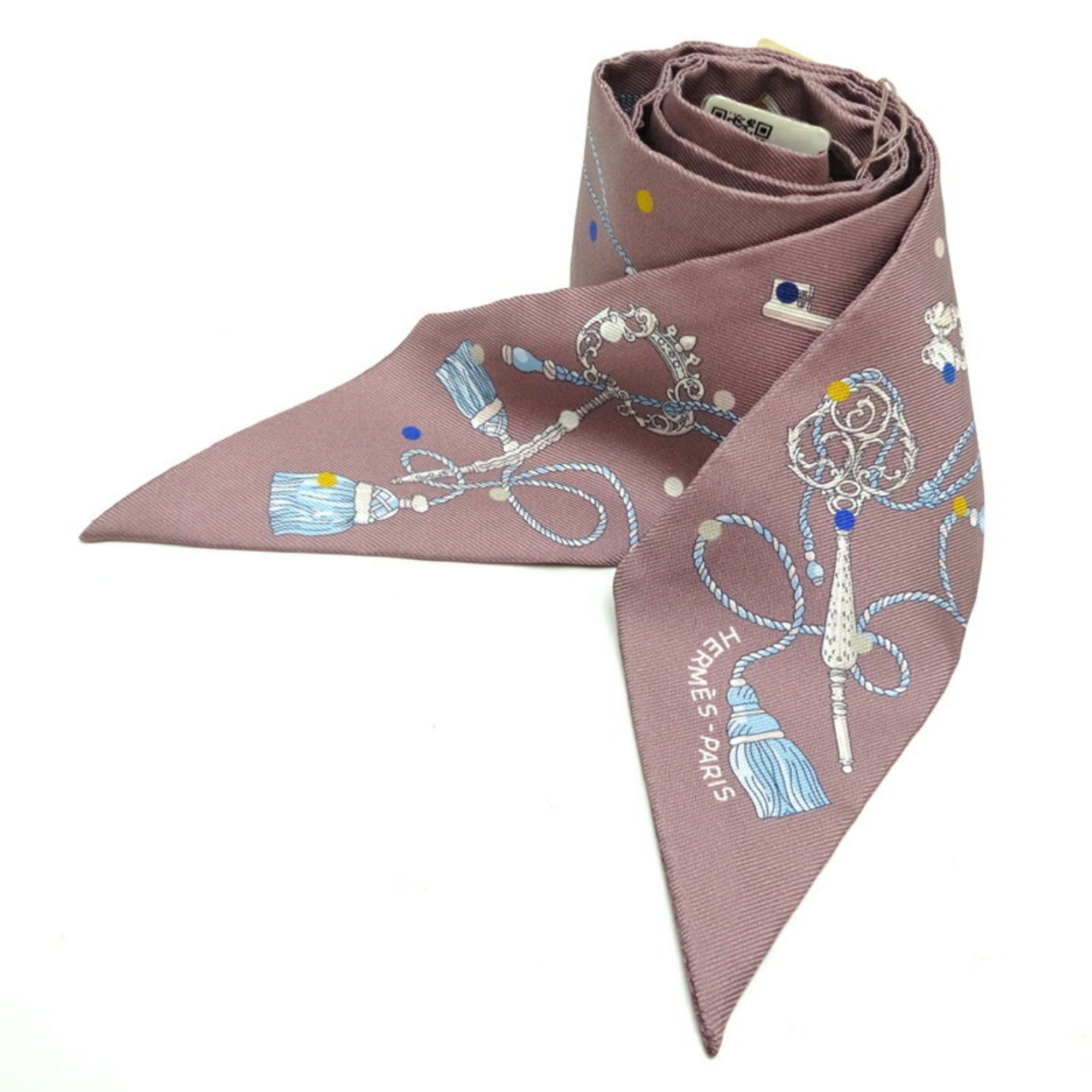 image of Hermes Twilly Les Cles A Pois Lecpore Women's Scarf Muffler 100% Silk Multi [Pink] in Black