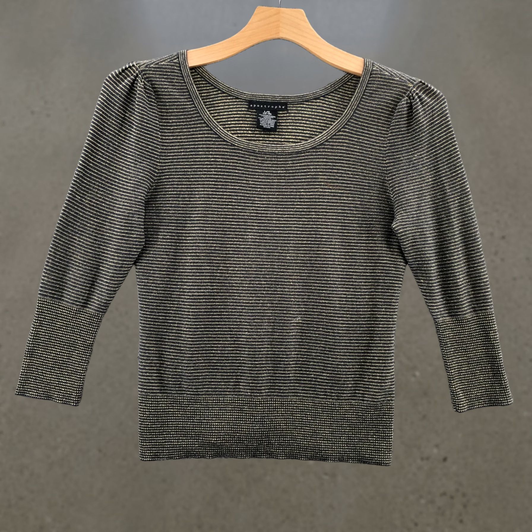 Vintage Apostrophe Pullover Sweater Womens L Black Striped 3/4 Sleeve Cotton Blend Polo? Size L / US 10 / IT 46 - 1 Thumbnail