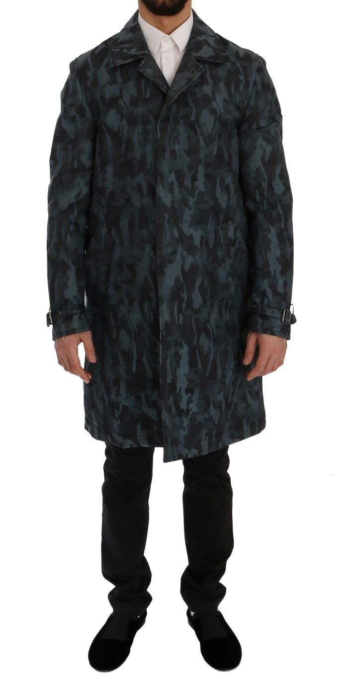Dolce & Gabbana Blue Camouflage Trench Coat Men's Elegance Size US M / EU 48-50 / 2 - 1 Thumbnail