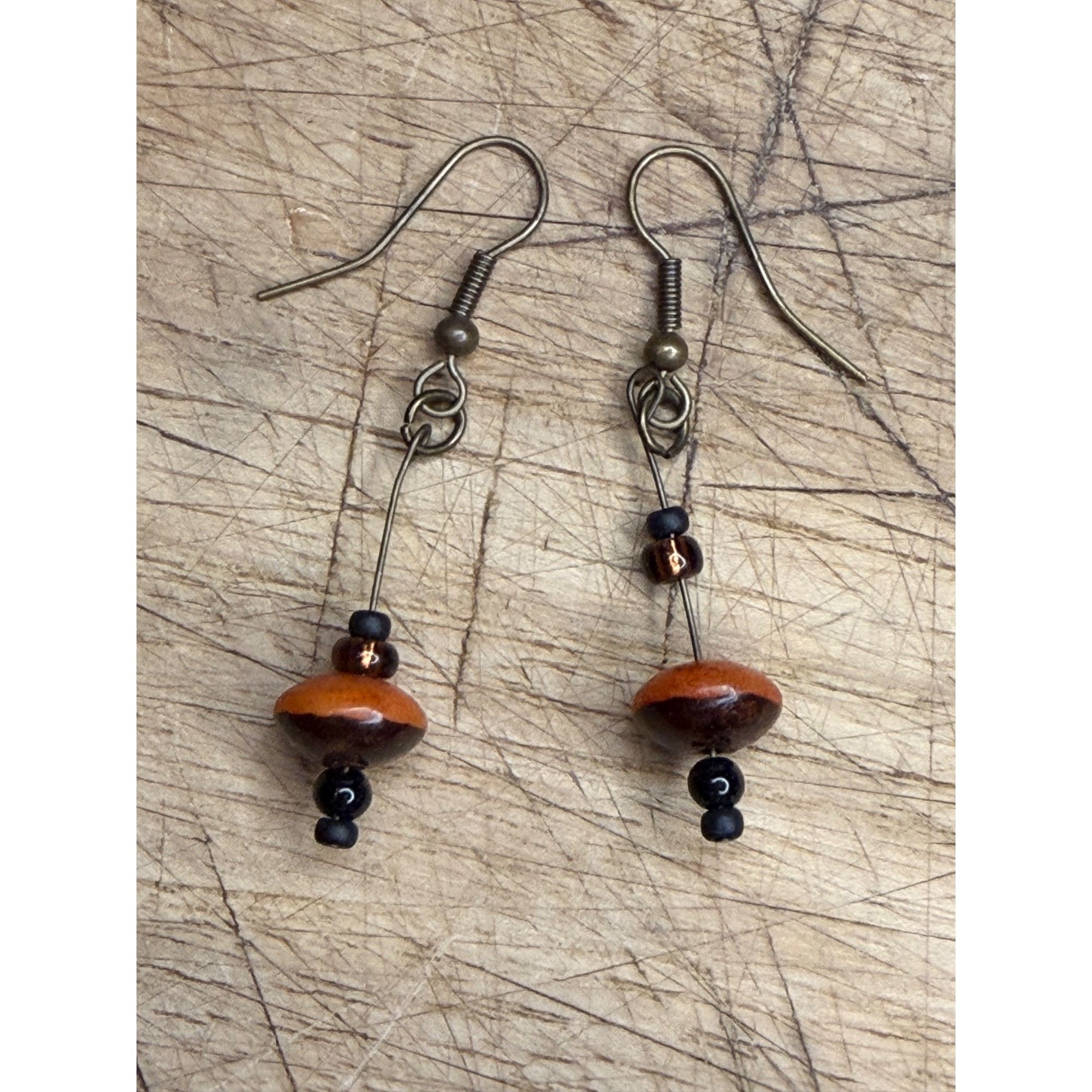 Other Handcrafted Bohemian Orange & Black Beaded Dangle Earrings L Size ONE SIZE - 1 Thumbnail