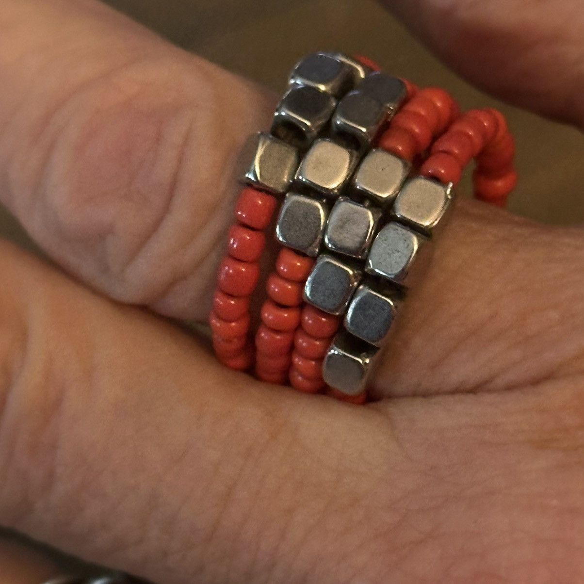 Other Coral and silver beaded wrap ring Size ONE SIZE - 4 Thumbnail
