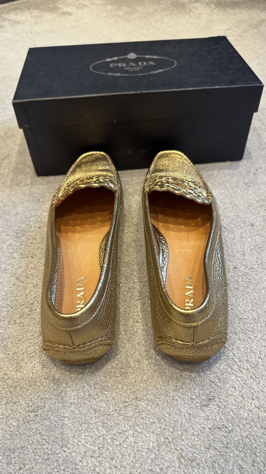 Prada Gold Leather Prada Loafers Size US 10 / IT 40 - 4 Thumbnail