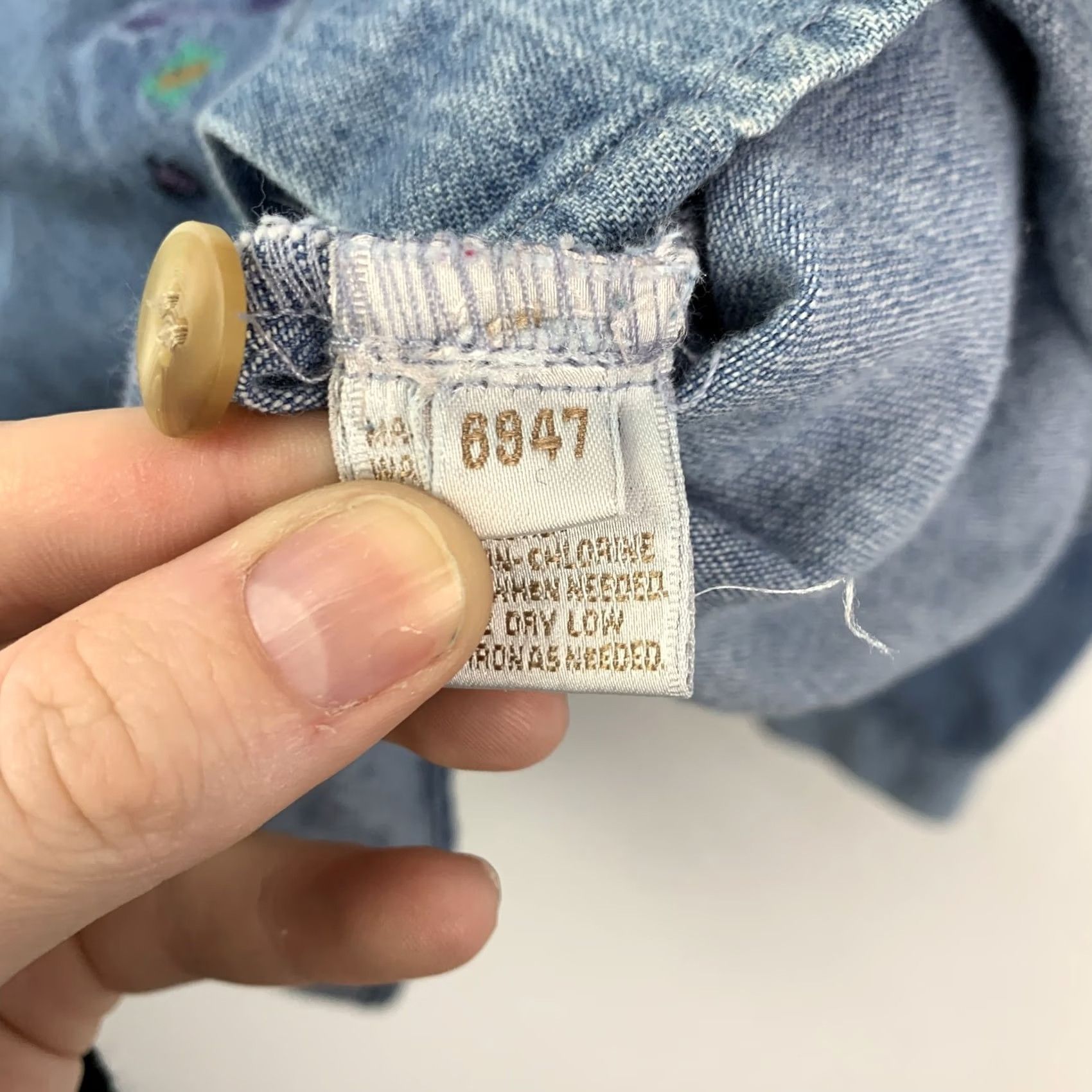 Denime VINTAGE All Week Long Denim Shirt Embroidered Band Collar Blouse Women's Large Size L / US 10 / IT 46 - 6 Thumbnail