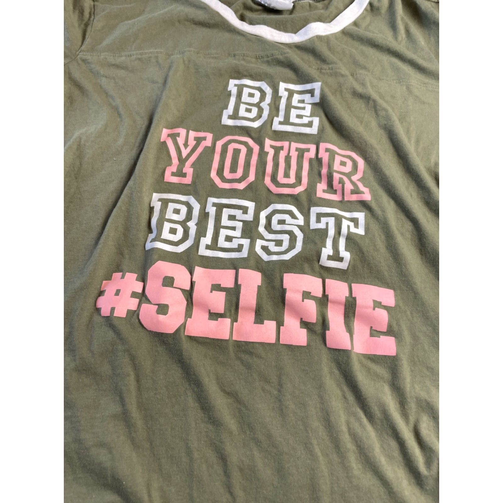 Vintage Just Be.. T-Shirt Women's XL Green White Striped Be Your Best #Selfie Size XL / US 12-14 / IT 48-50 - 2 Thumbnail
