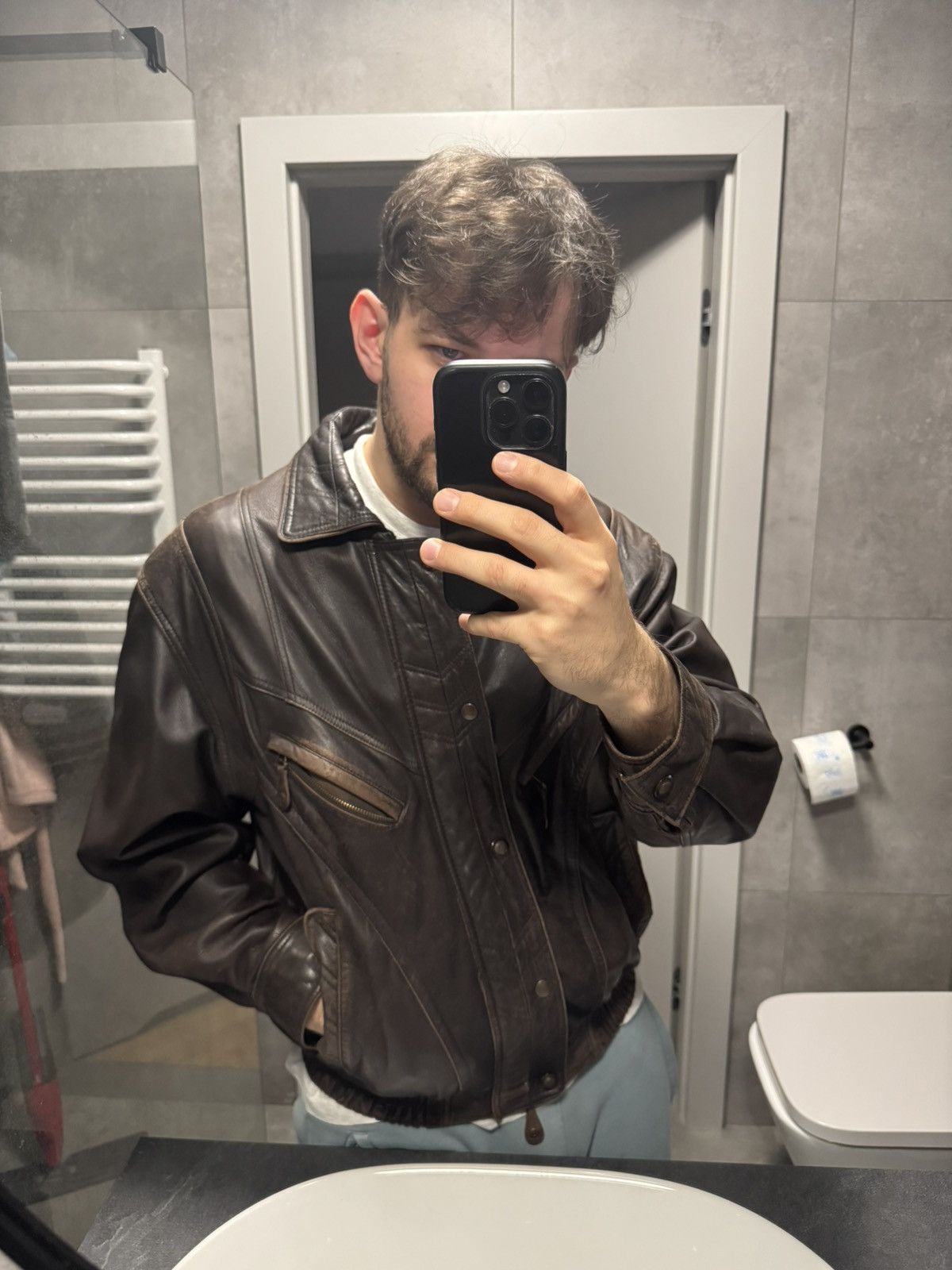 Genuine Leather Biker leather Jacket brown classy fit Size US M / EU 48-50 / 2 - 6 Thumbnail