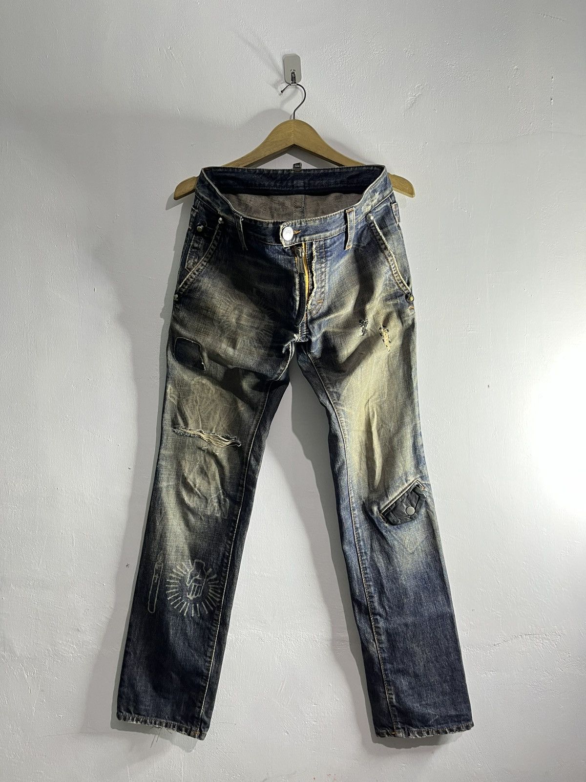 Rare FW05 distressed mudwash hope jesus studed jeans