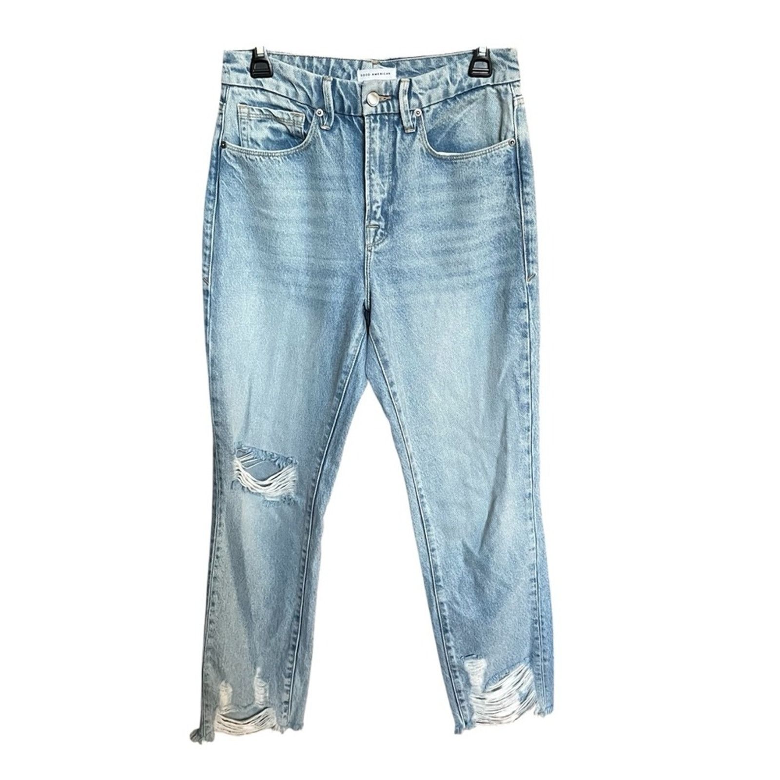 Good American Good American Jeans 2/26 Straight High Rise 90's Frayed Hem Size 26" / US 2 / IT 38 - 1 Thumbnail