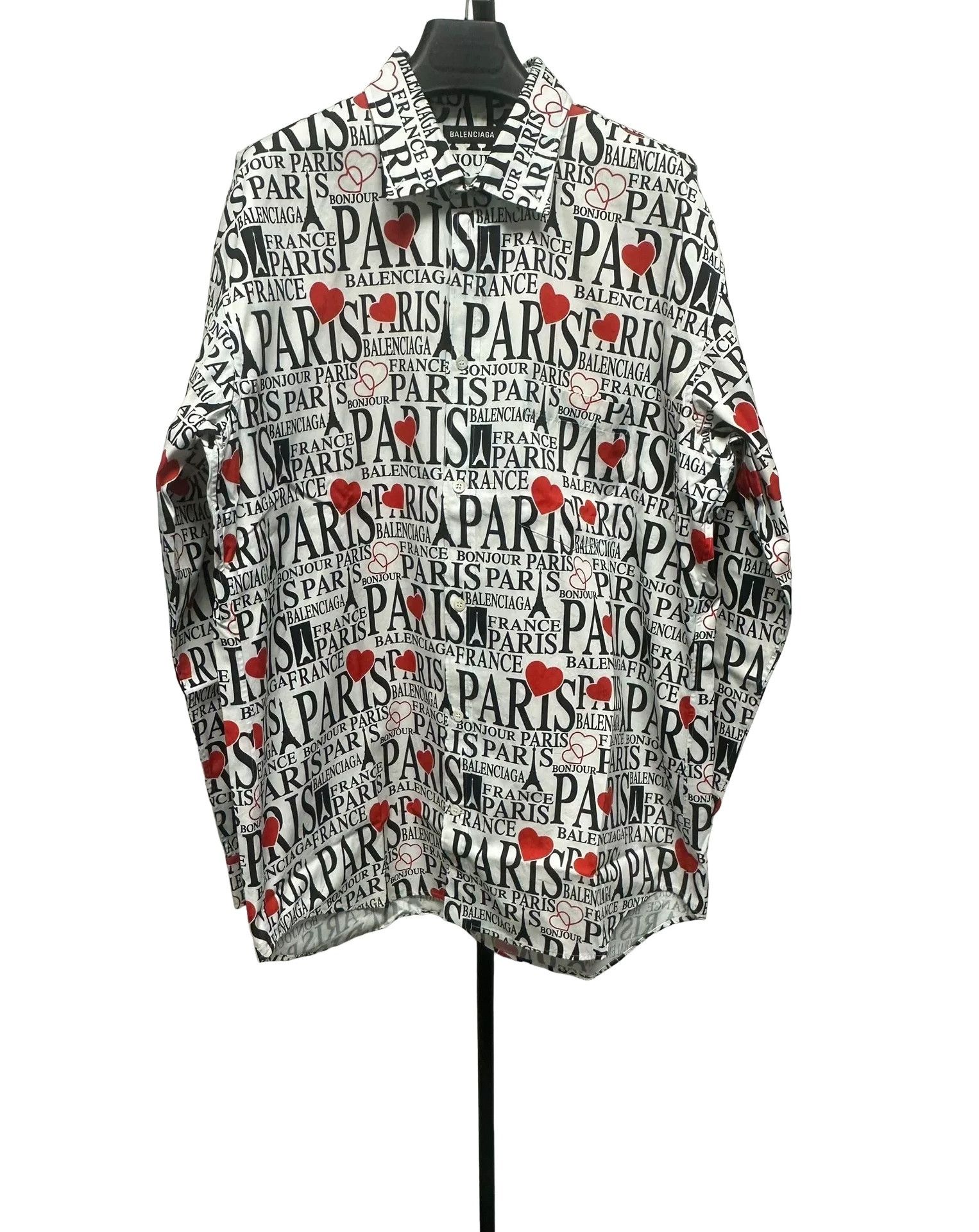 Balenciaga Balenciaga All Over Paris Heart Print Shirt 39 Size US M / EU 48-50 / 2 - 1 Thumbnail