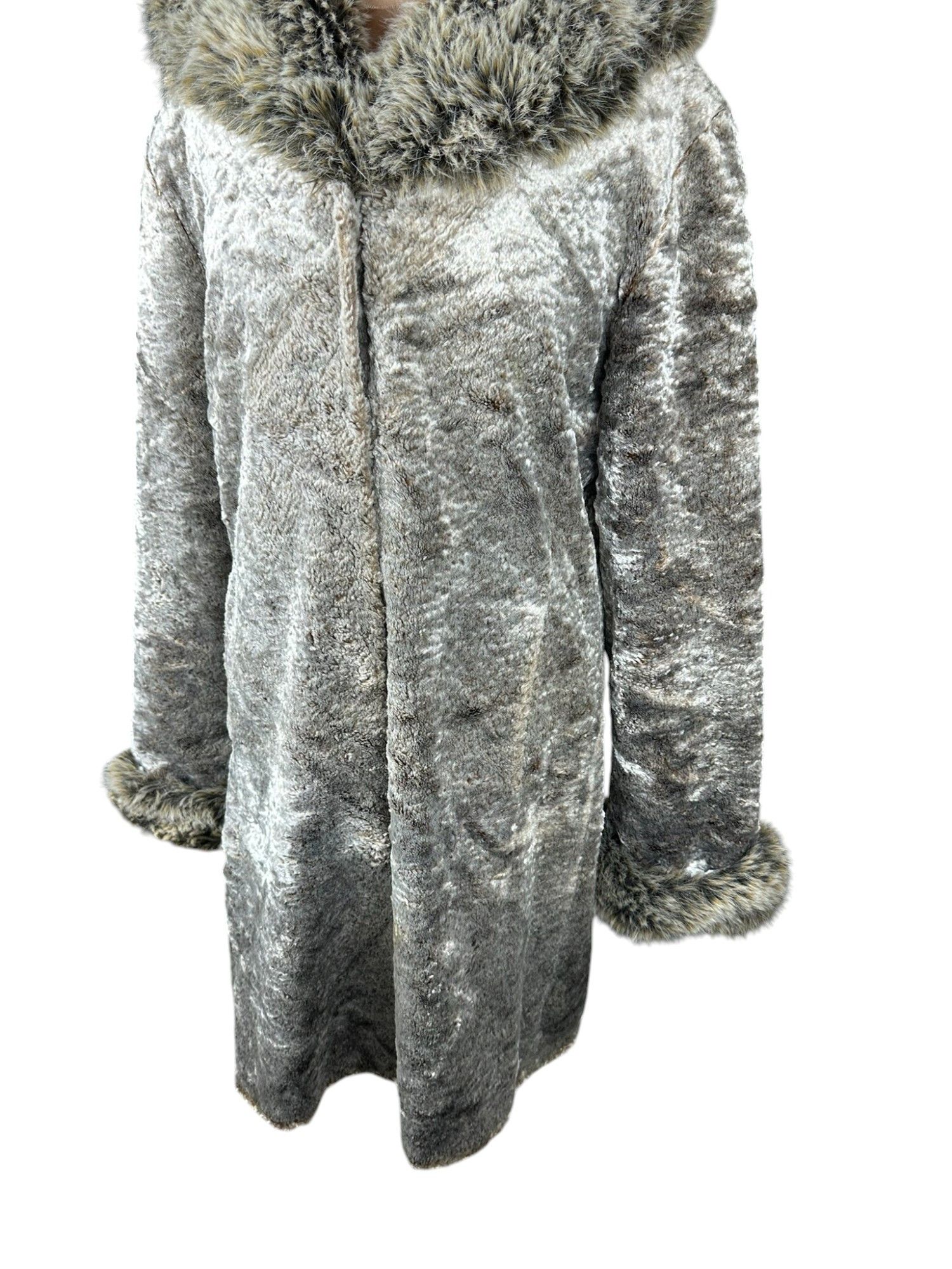 Vintage 90s Vintage Avant Garde Fur Velvet Long Coat Size L / US 10 / IT 46 - 3 Thumbnail