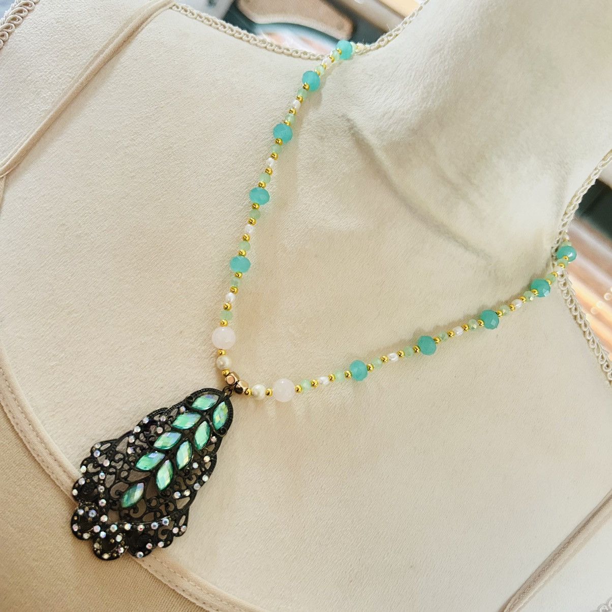 Handmade Handcrafted repurposed amulet genuine pearl bead necklace Size ONE SIZE - 1 Thumbnail